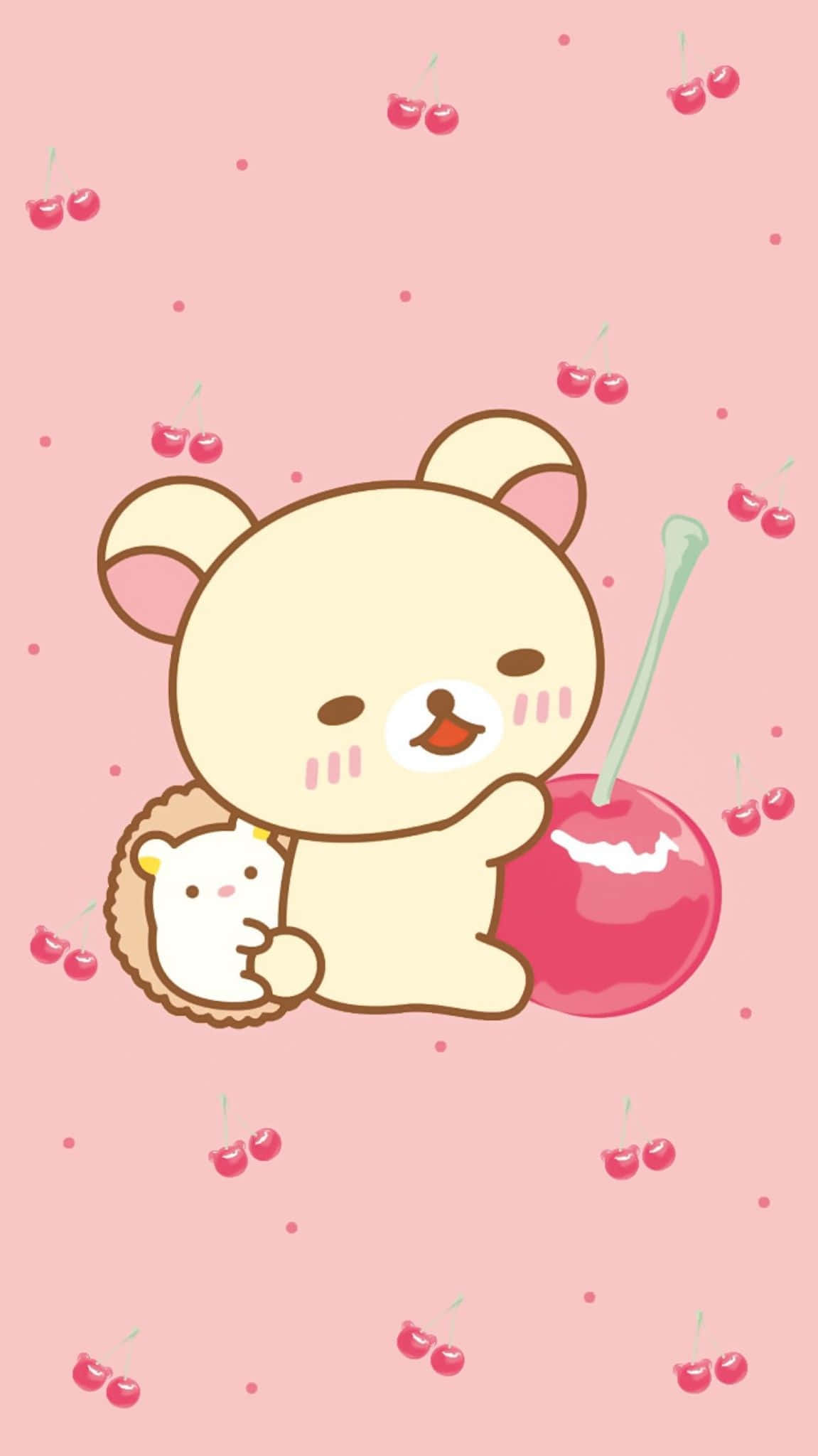 Kawaii Rilakkuma, beige bear, cherry, Full HD Phone Wallpaper