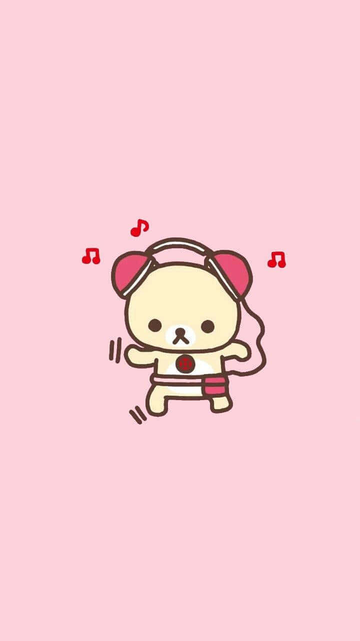 Kawaii Rilakkuma, pink headphones, music notes, HD Phone Wallpaper