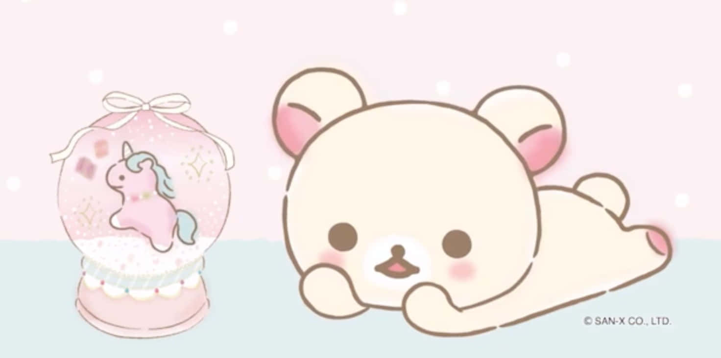 Kawaii Rilakkuma, cream-colored bear, pink snow globe, HD Desktop Wallpaper
