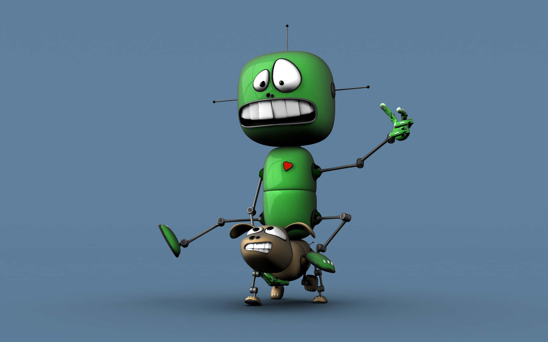 kawaii robot, green cartoon robot, wide grin, Full HD Desktop Wallpaper