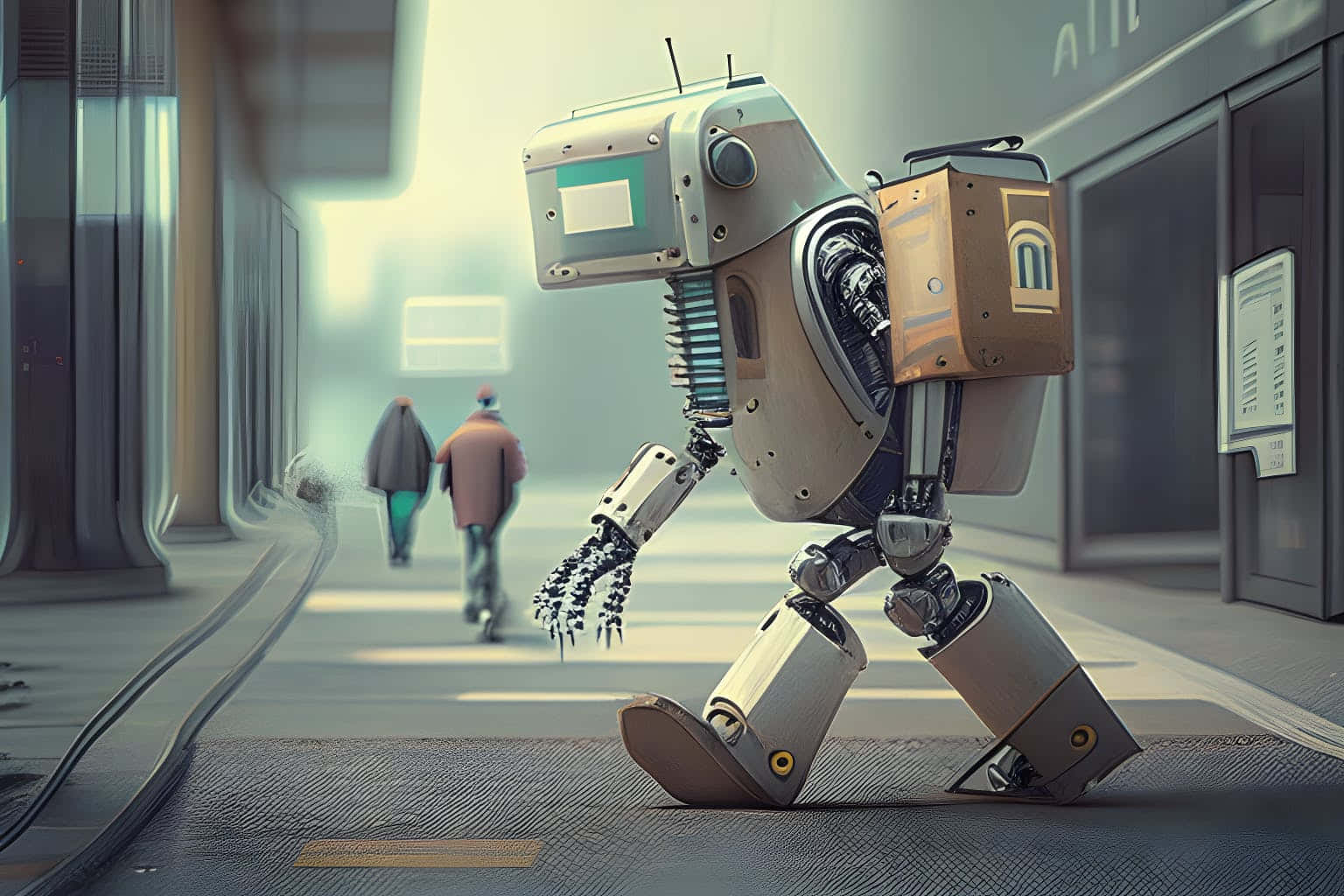 Kawaii Robot, boxy delivery robot, cardboard package, HD Desktop Wallpaper