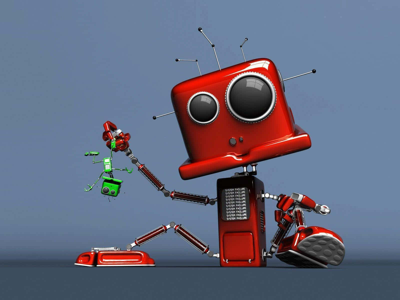 kawaii robot, red cartoon robot, big eyes, HD Desktop Wallpaper