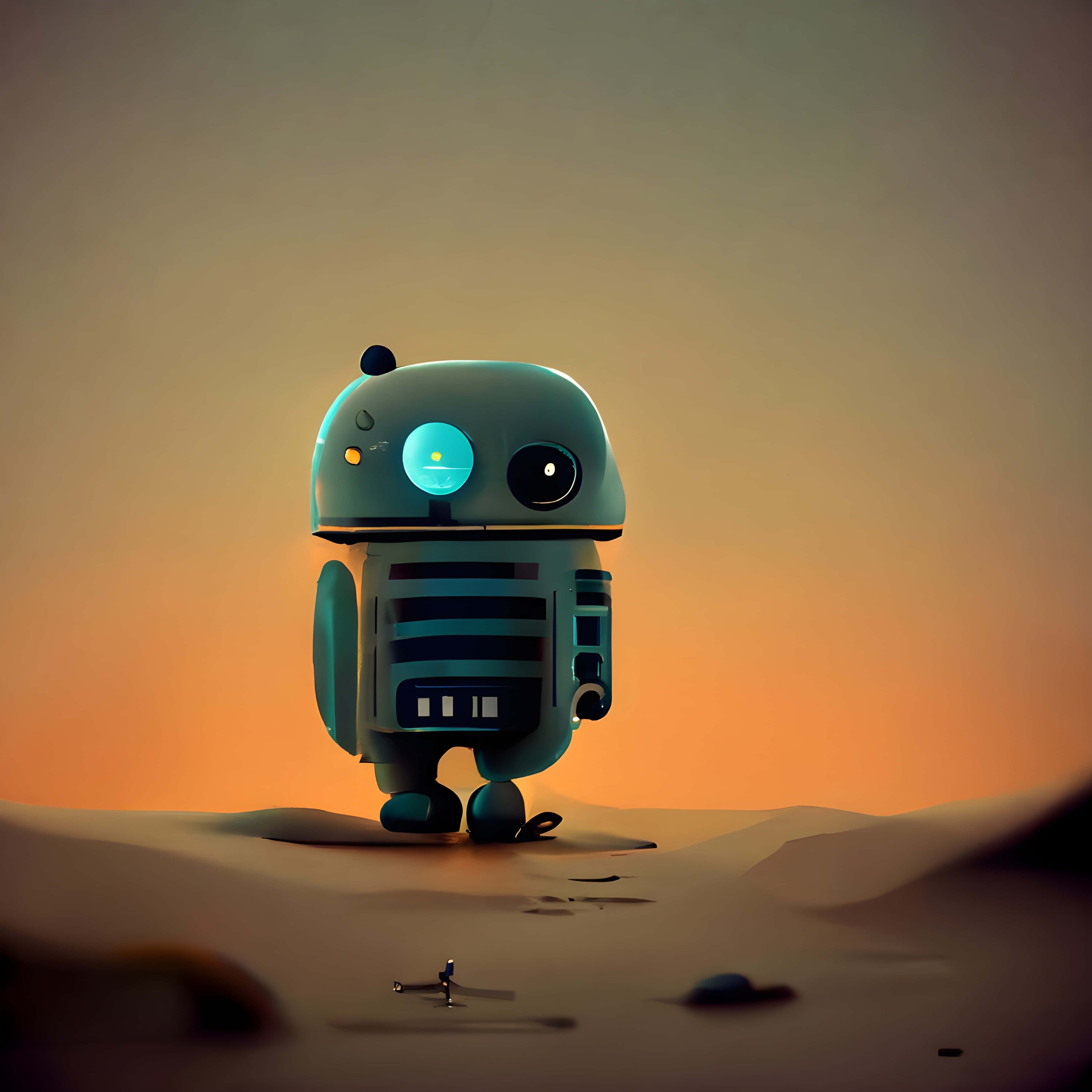 Kawaii Robot, teal, glowing blue eye, 4K Desktop Wallpaper