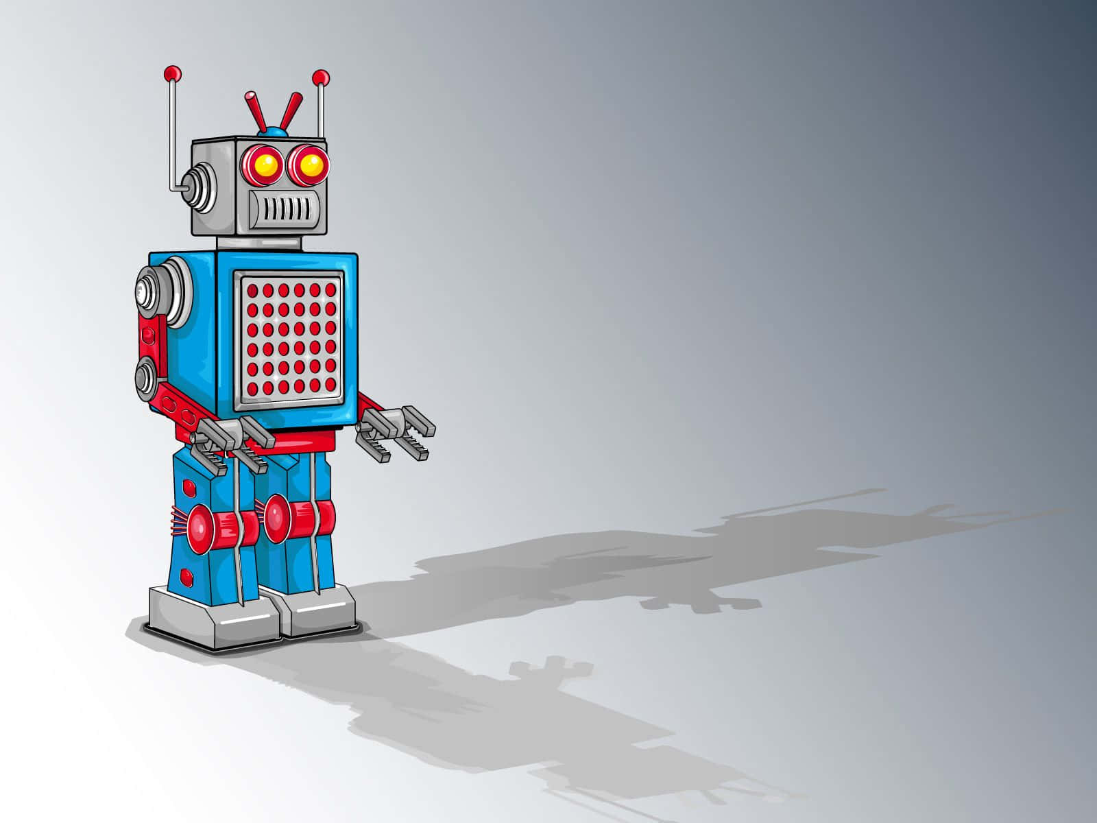 Kawaii Robot, blue and red robot, glowing orange eyes, HD Desktop Wallpaper