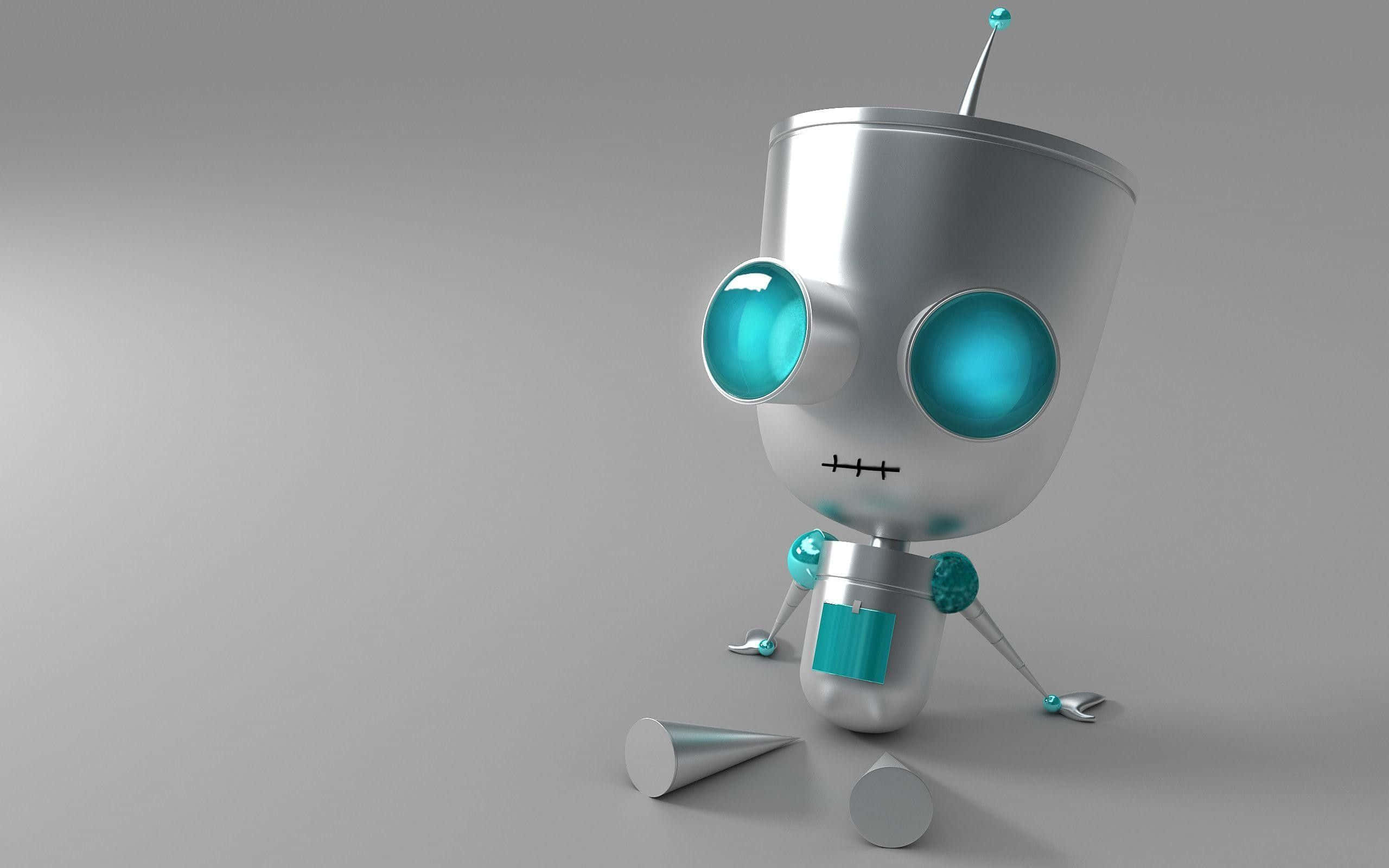 kawaii robot, silver robot, glowing cyan eyes, 2K Desktop Wallpaper