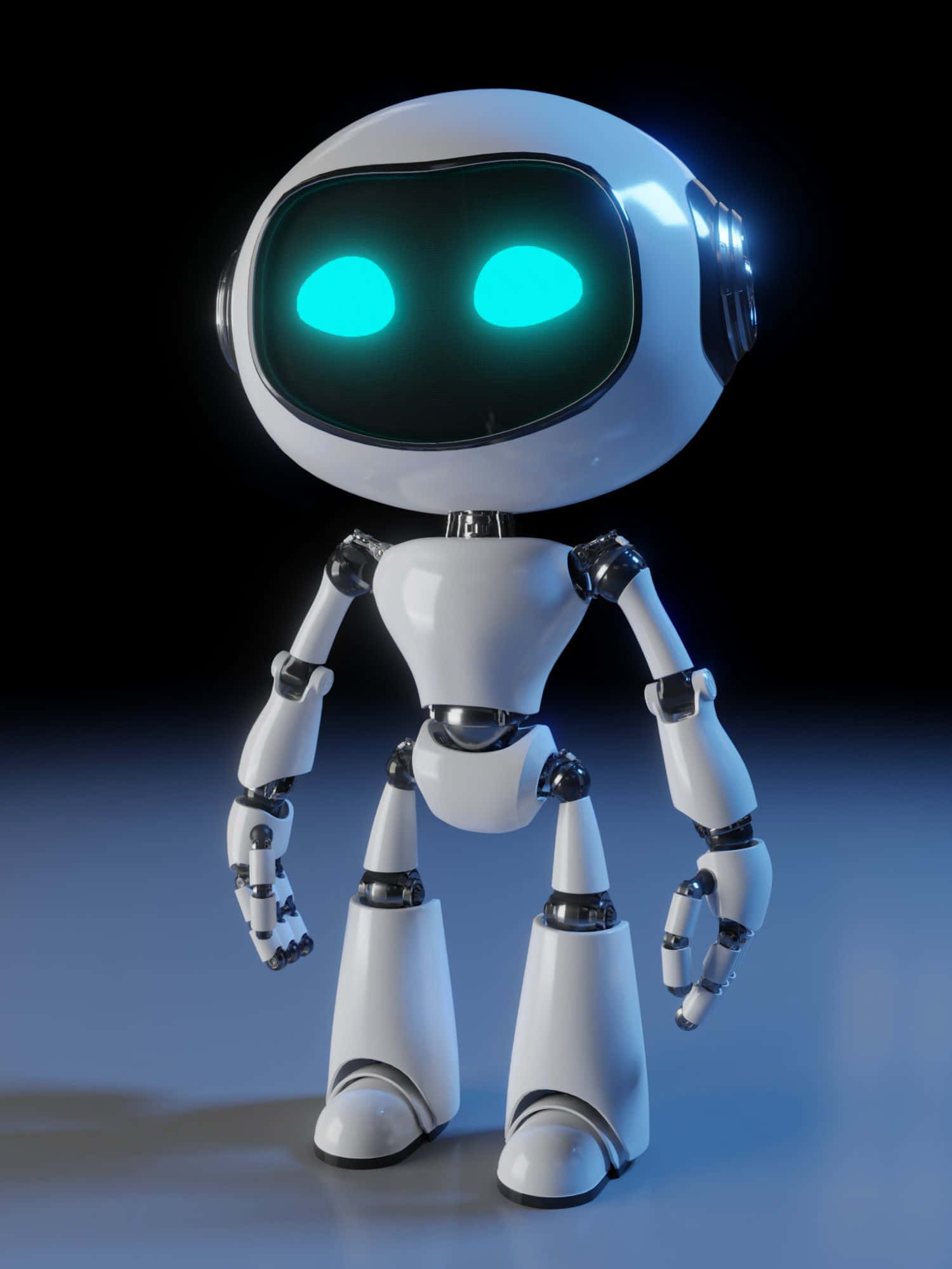 Kawaii Robot, sleek white robot, glowing cyan eyes, Full HD Phone Wallpaper