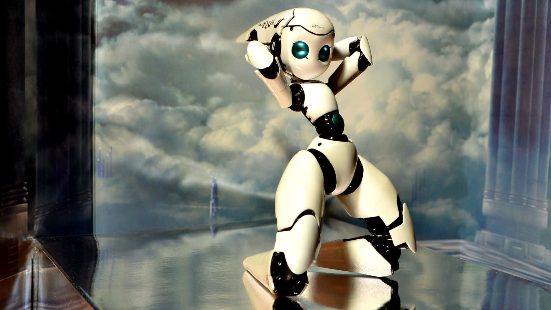 Kawaii Robot, white humanoid robot, glowing blue eyes, Full HD Desktop Wallpaper