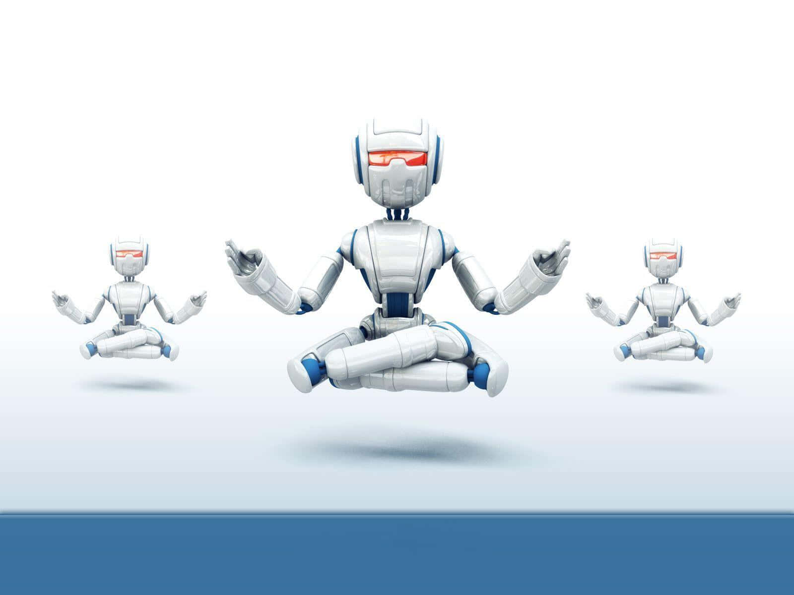 kawaii robot, white robots, glowing red eyes, HD Desktop Wallpaper