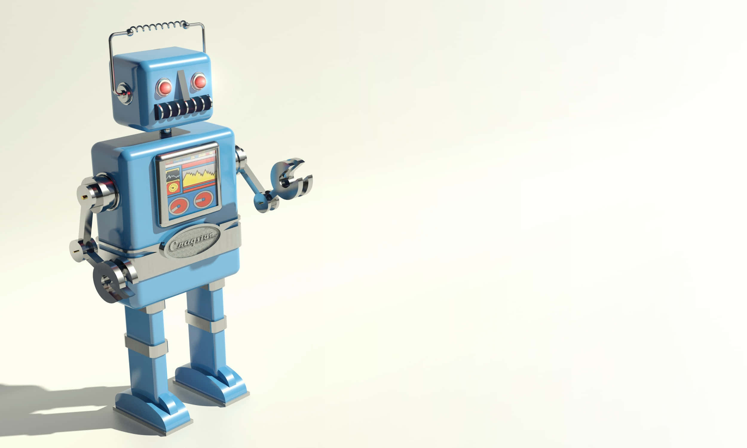 Kawaii Robot, retro blue robot, red eyes, Full HD Desktop Wallpaper