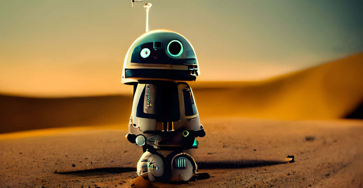 Kawaii Robot, glowing eyes, vast desert, HD Desktop Wallpaper