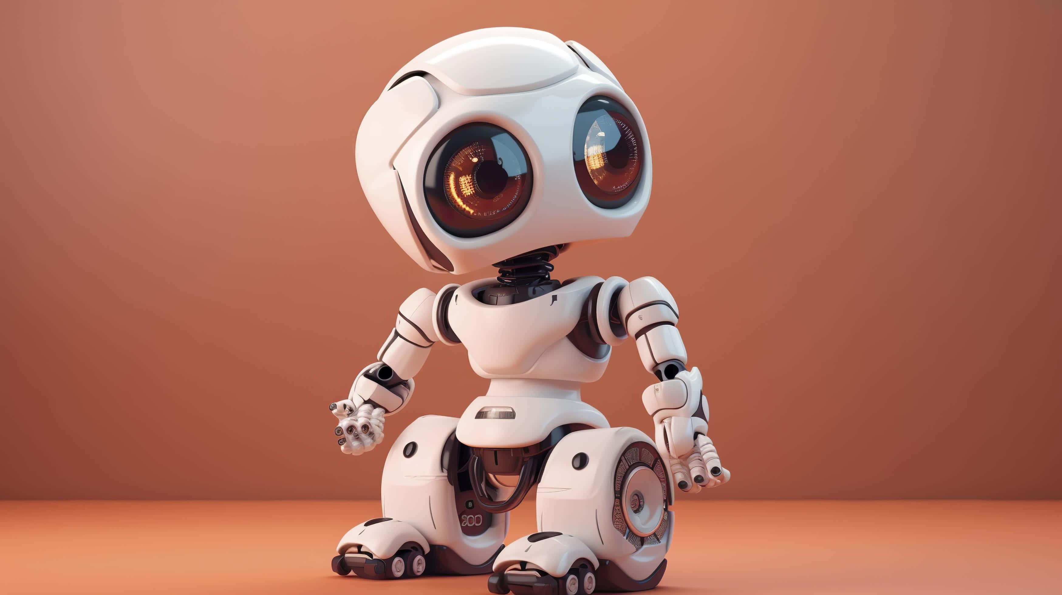 kawaii robot, white robot, large amber eyes, 2K Desktop Wallpaper