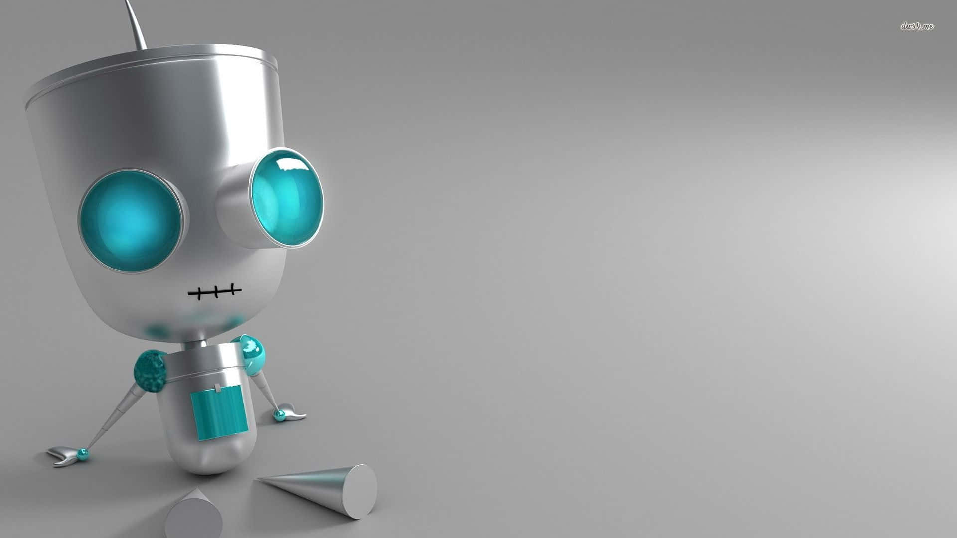 cartoon robot, silver robot, glowing teal eyes, Full HD Desktop Wallpaper