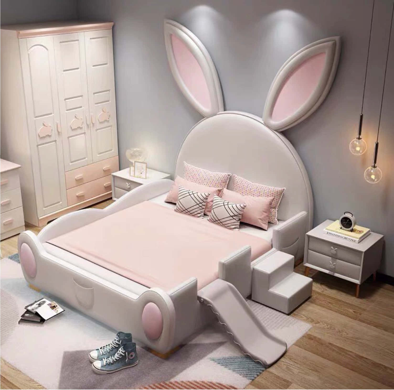 Kawaii Room, bunny-shaped bed, pink ears, HD Desktop Wallpaper
