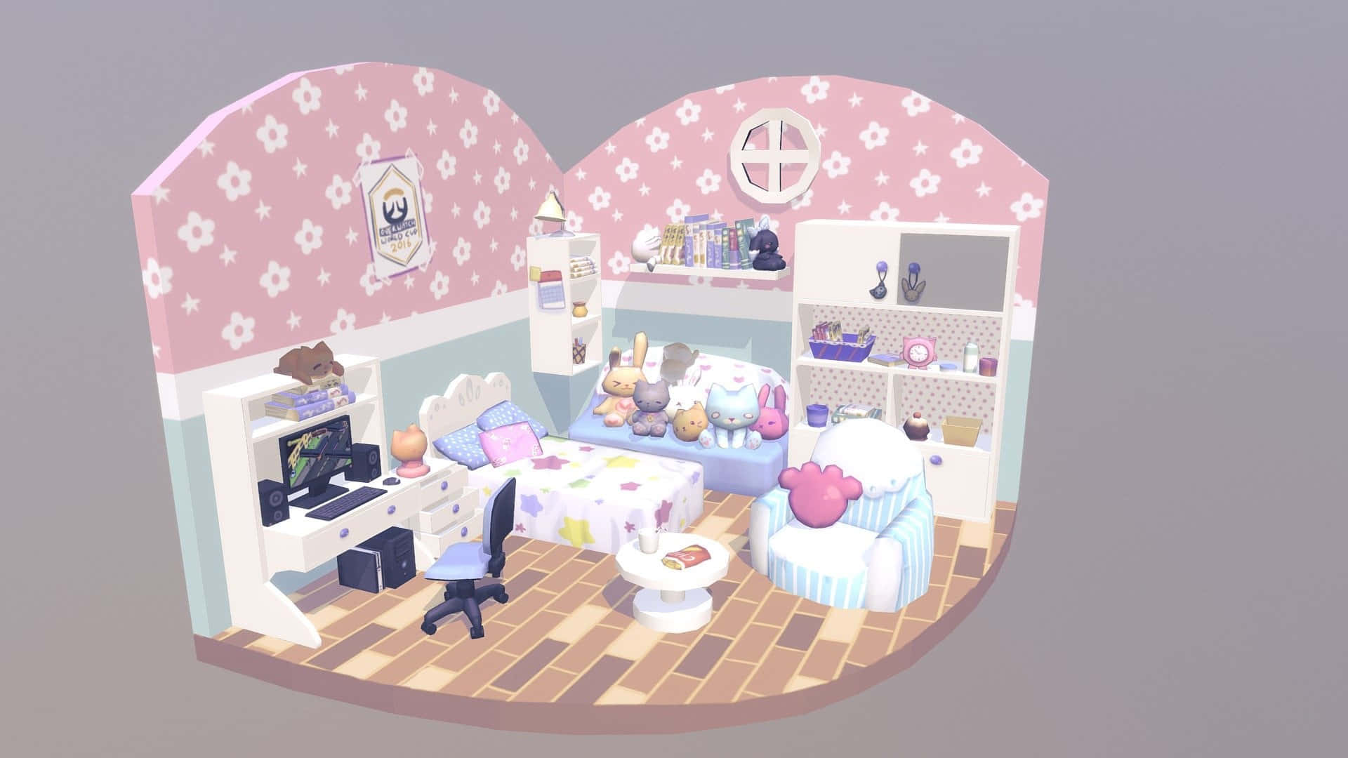 kawaii room, pastel pink, pastel blue, Full HD Desktop Wallpaper
