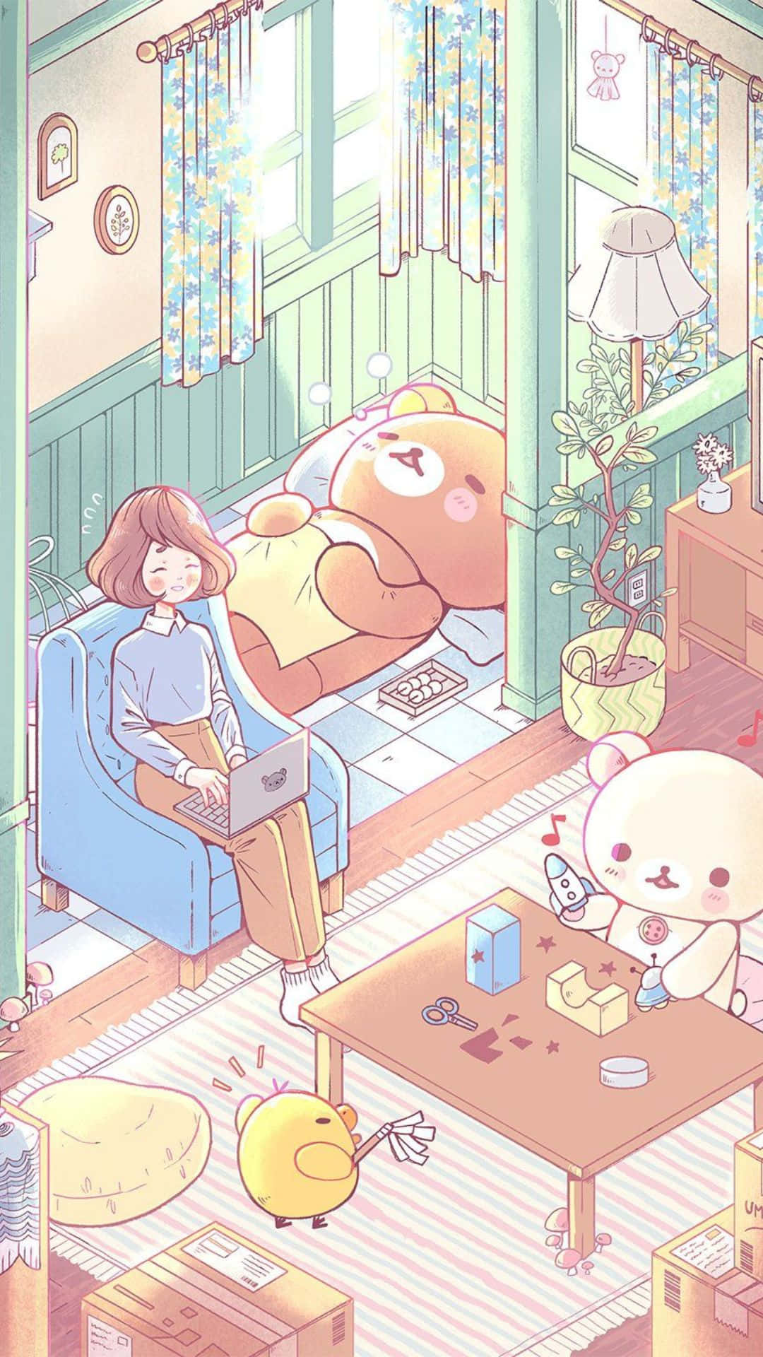 Kawaii Room, plushies, pastel decor, Full HD Phone Wallpaper