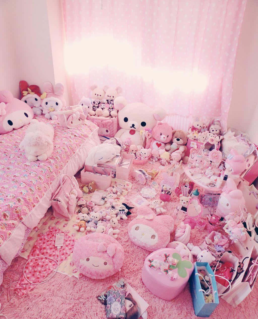 kawaii room, pink bedroom, pastel decor, SD Phone Wallpaper