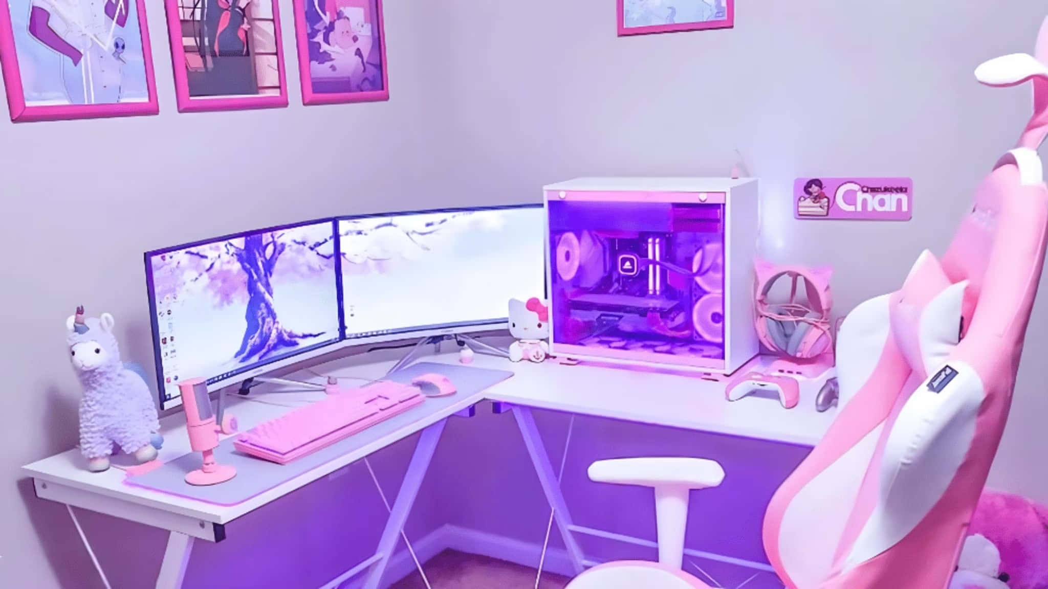 kawaii room, pastel colors, pink and purple, Full HD Desktop Wallpaper