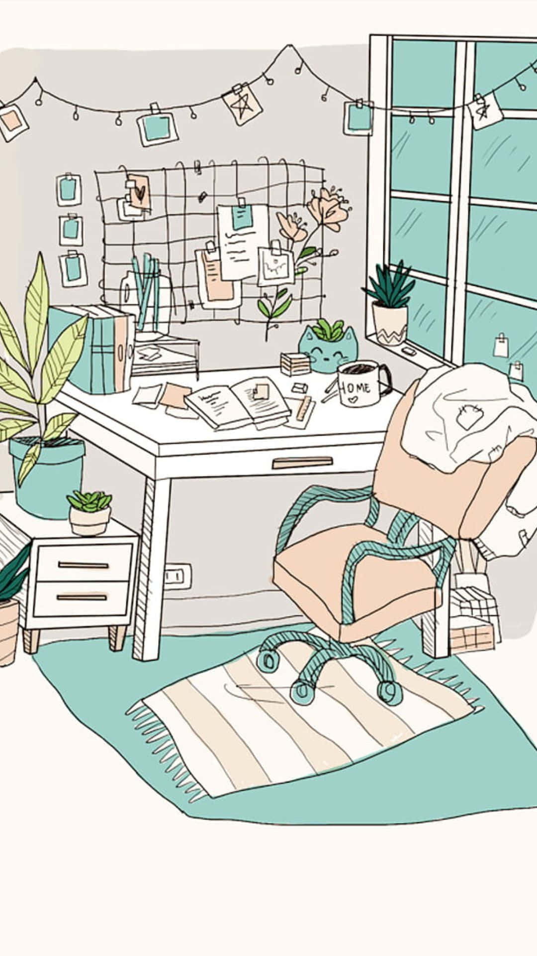 kawaii room, pastel decorations, cute furnishings, Full HD Phone Wallpaper