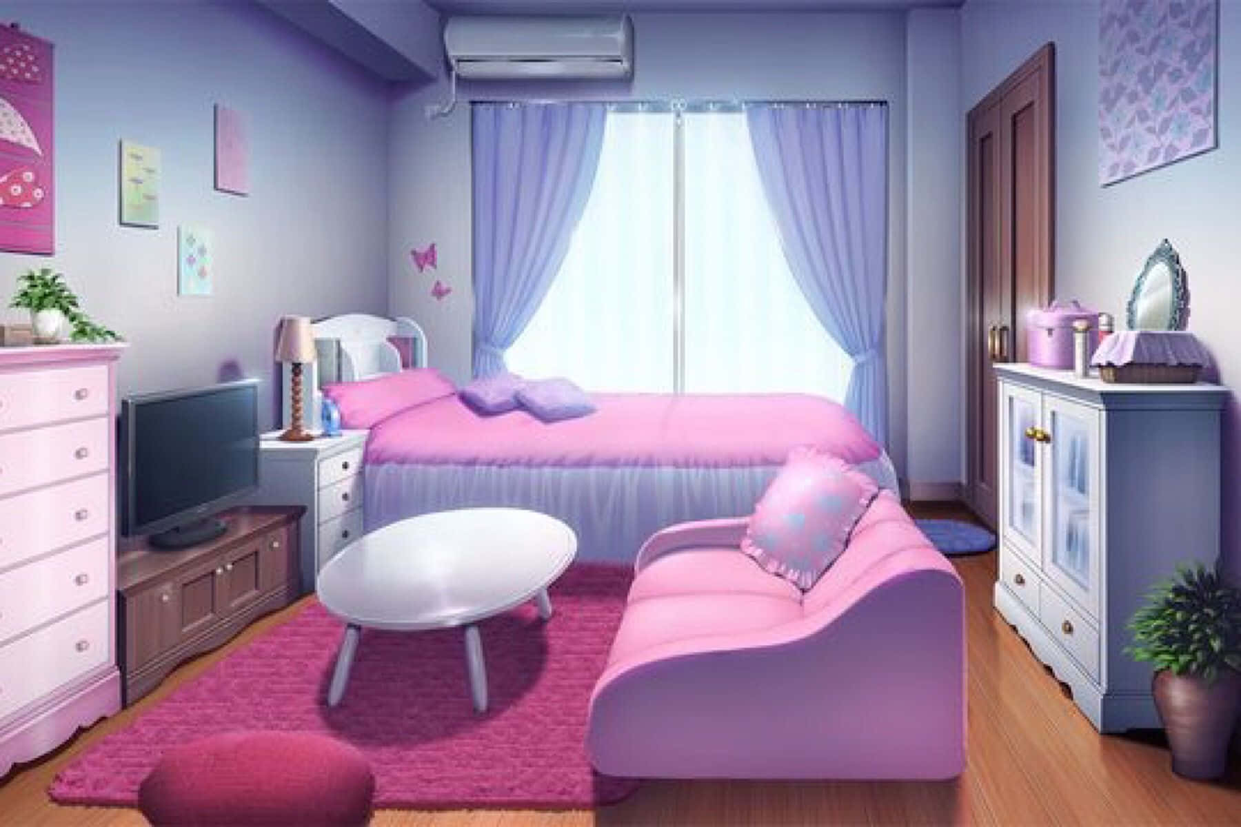 Kawaii Room, pastel pink furniture, lavender curtains, HD Desktop Wallpaper