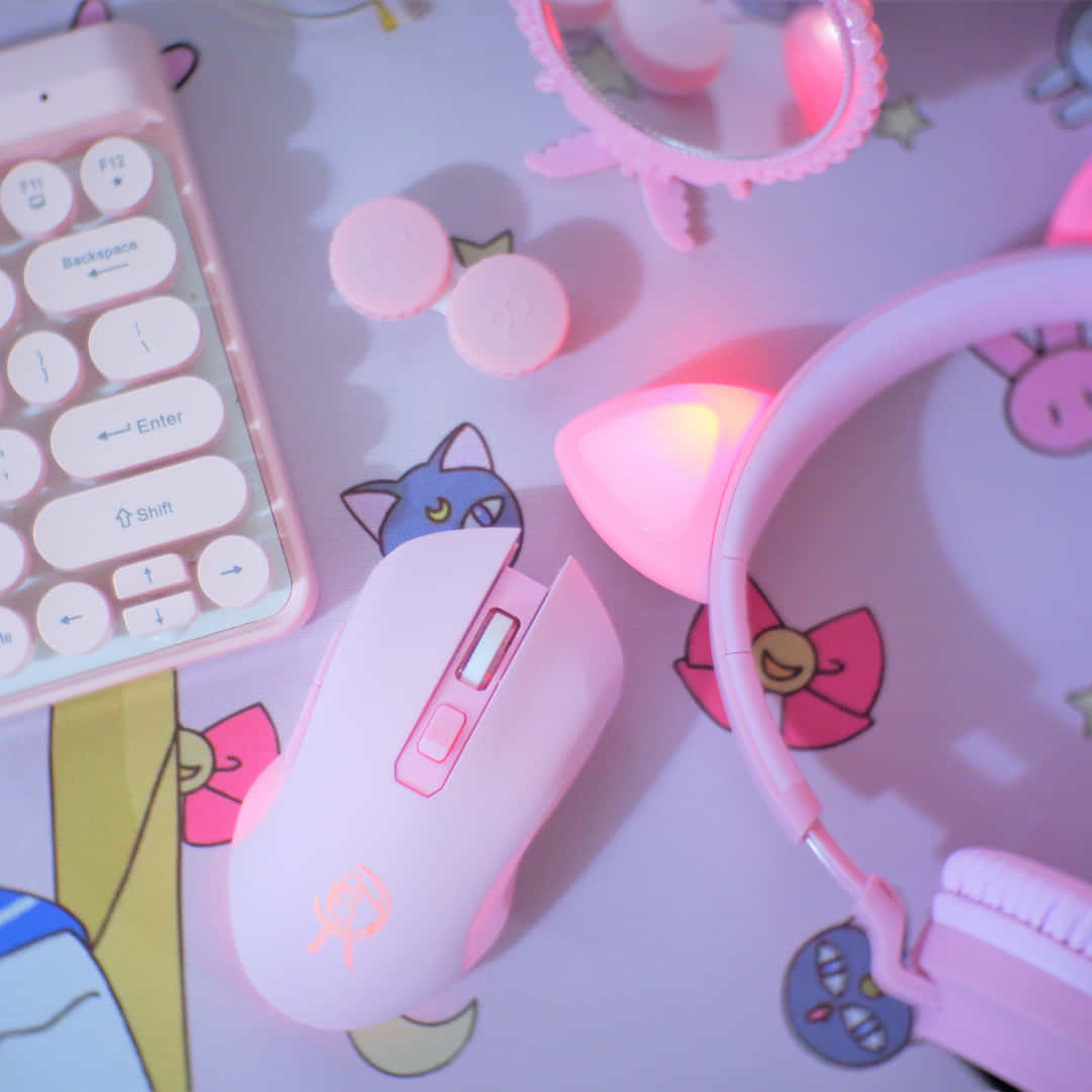 kawaii aesthetic, pink gaming mouse, keyboard, SD Desktop Wallpaper