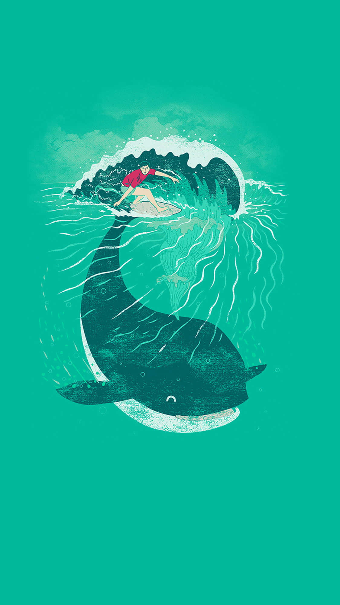 kawaii sea creatures, whale, teal ocean, Full HD Phone Wallpaper