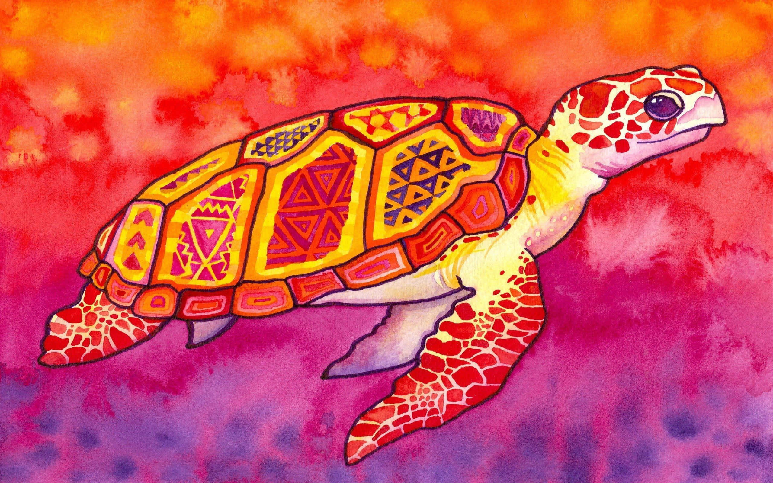 kawaii sea creatures, sea turtle, geometric patterns, 2K Desktop Wallpaper