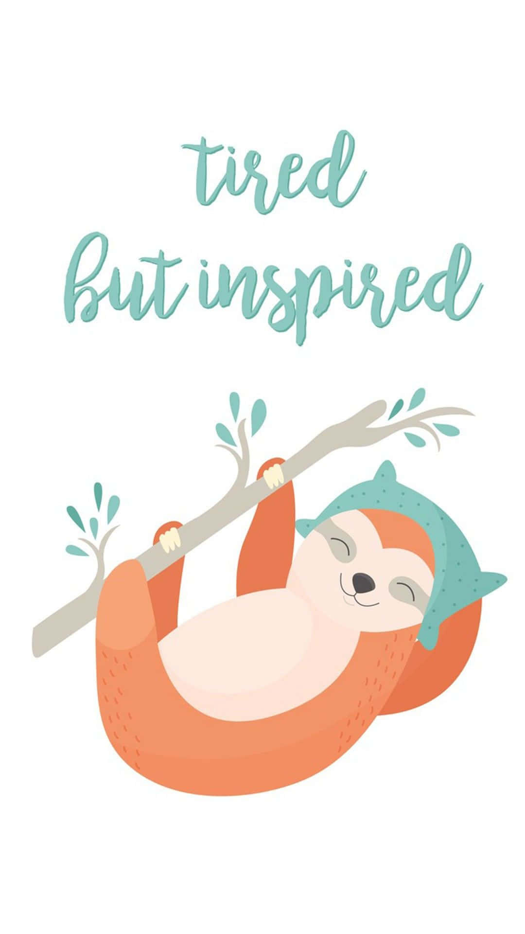 kawaii sloth, teal hat, branch, Full HD Phone Wallpaper