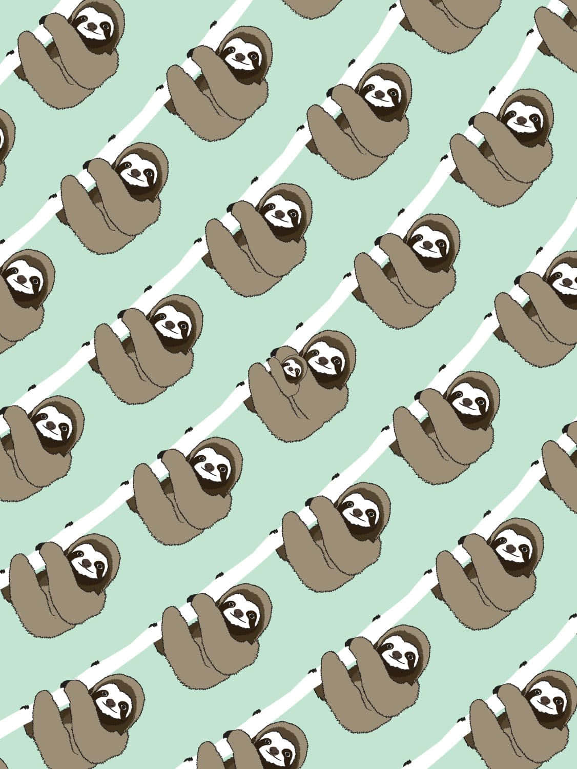 kawaii sloth, white branches, soft mint green background, HD Phone Wallpaper