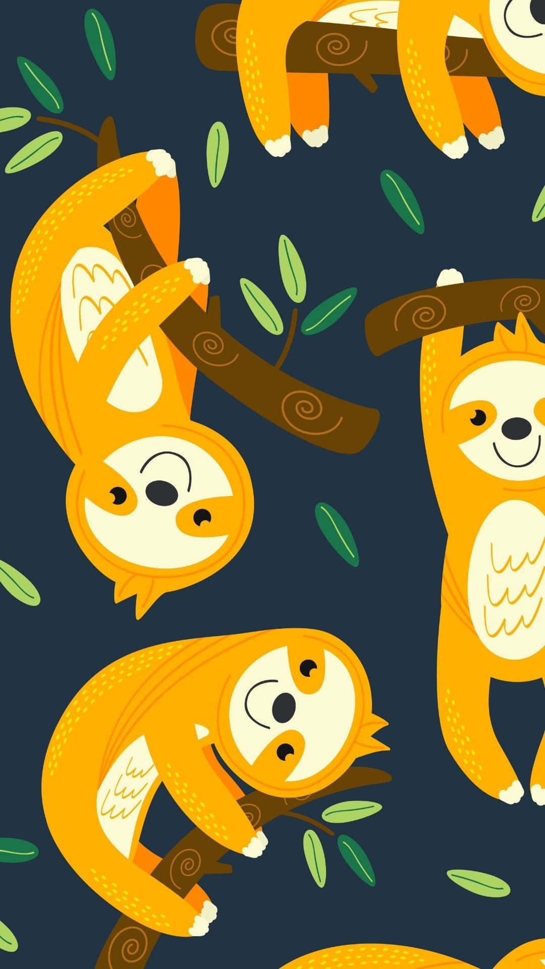 kawaii sloth, bright orange, brown branches, Full HD Phone Wallpaper