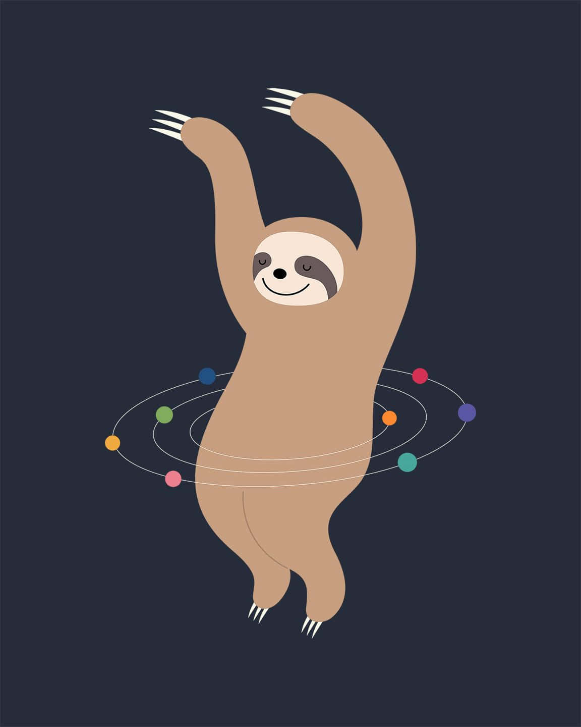 kawaii sloth, cartoon sloth, colorful planets, HD Phone Wallpaper
