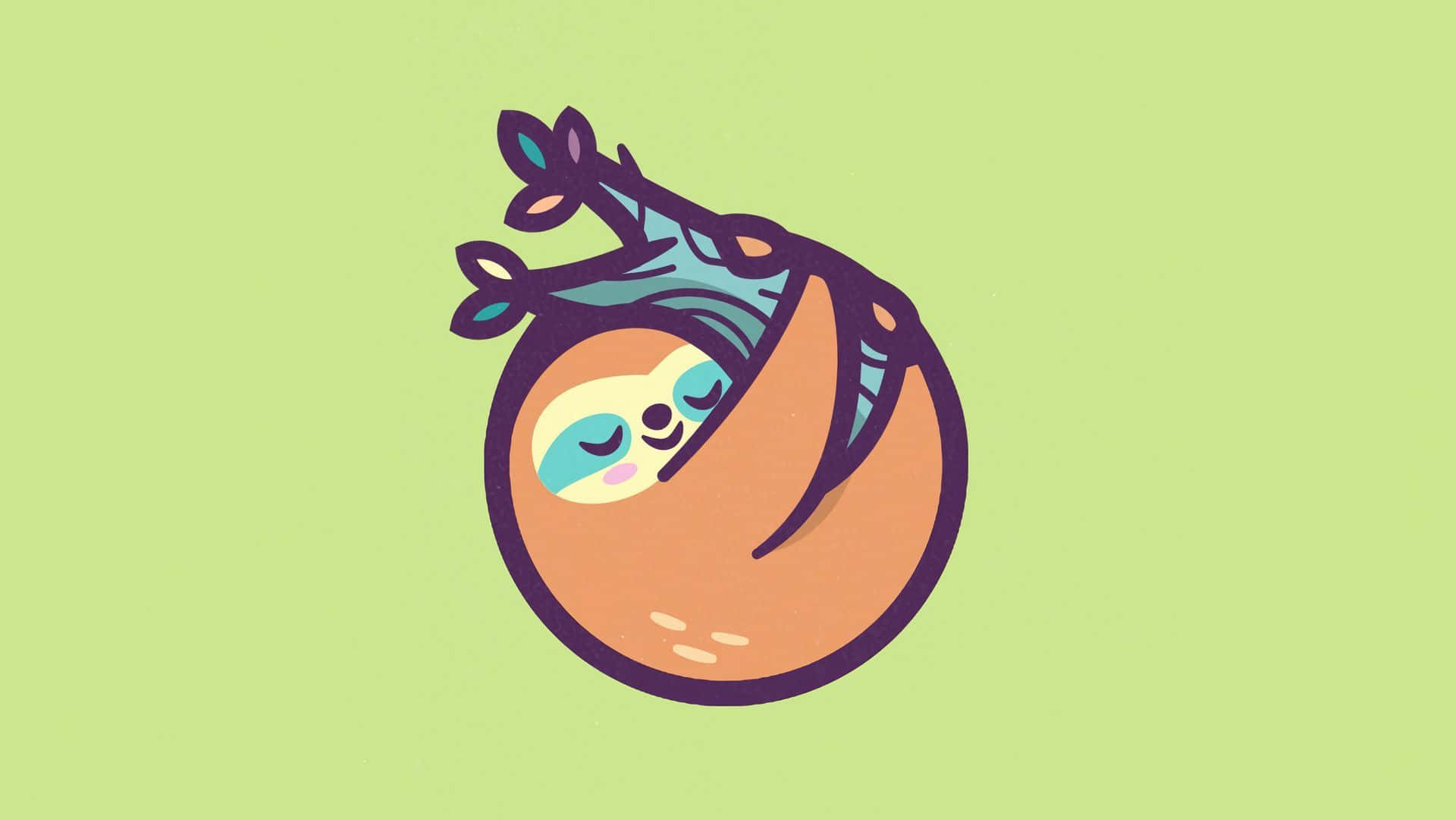 kawaii sloth, cartoon sloth, branch, Full HD Desktop Wallpaper