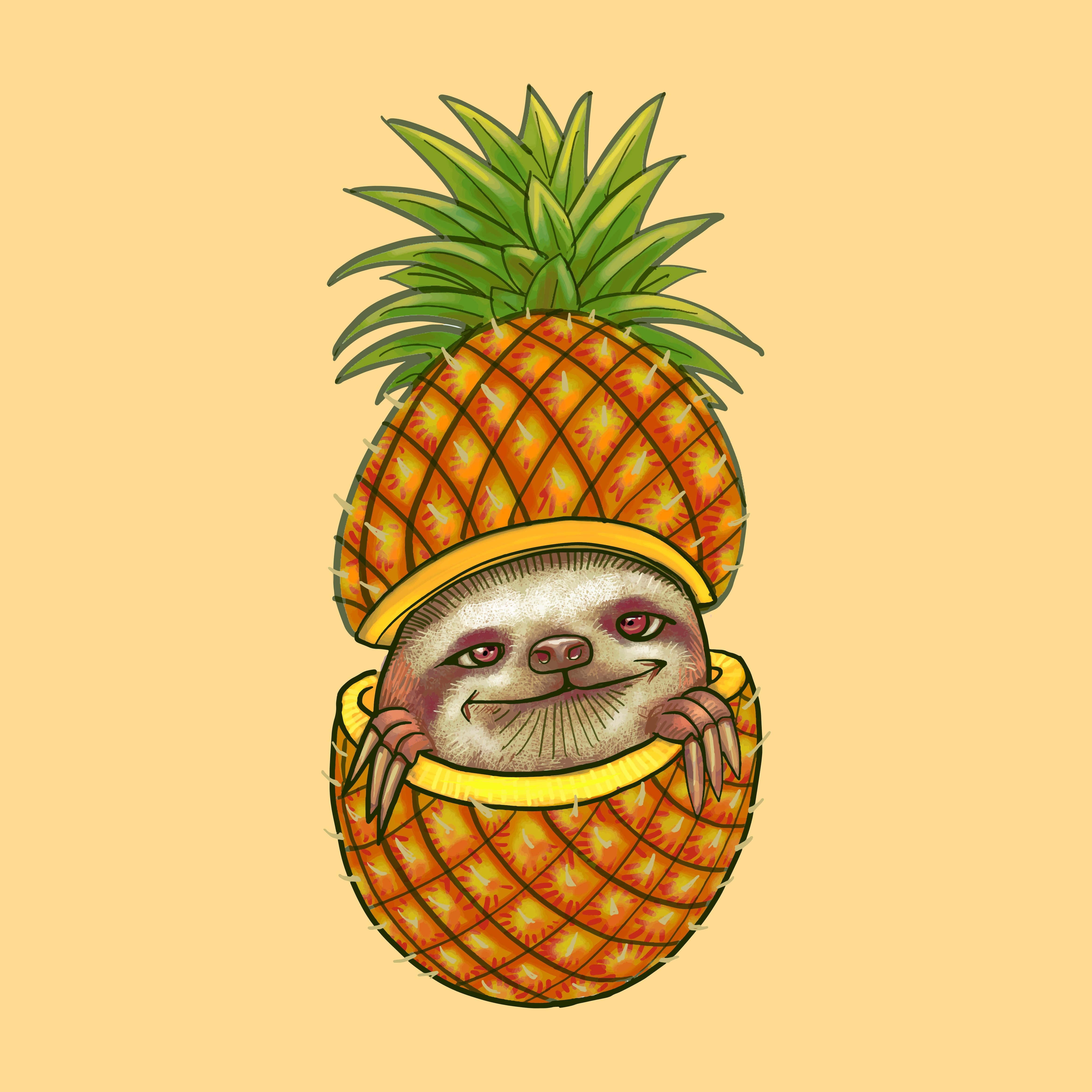 kawaii sloth, pineapple, pineapple hat, 4K Desktop Wallpaper