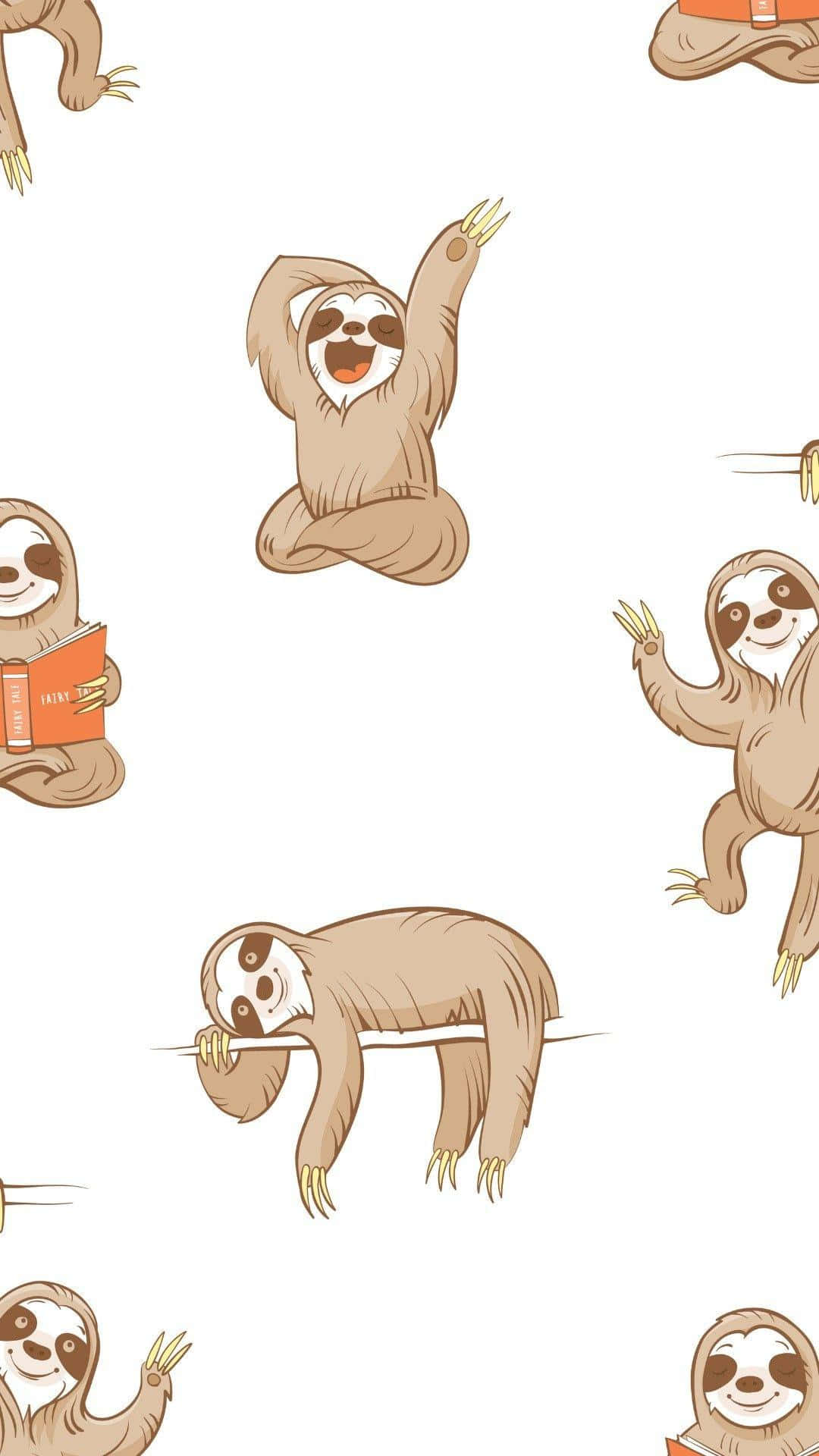 kawaii sloth, cartoon sloths, playful poses, Full HD Phone Wallpaper
