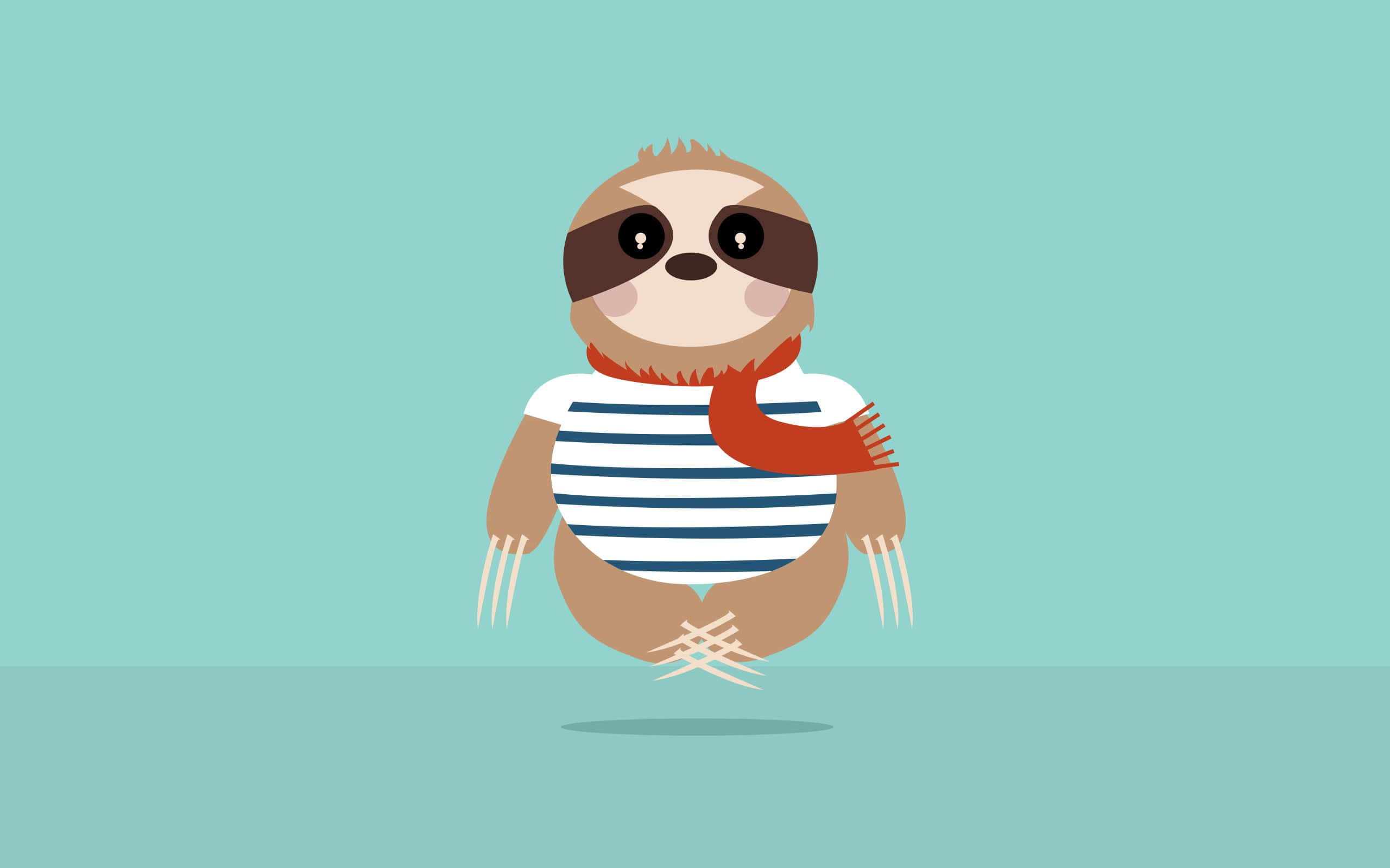 kawaii sloth, striped shirt, red scarf, 2K Desktop Wallpaper