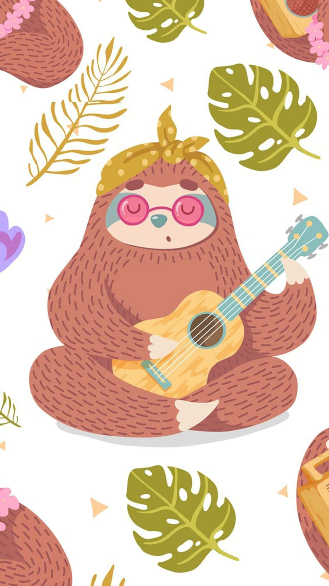 kawaii sloth, pink glasses, bandana, Full HD Phone Wallpaper