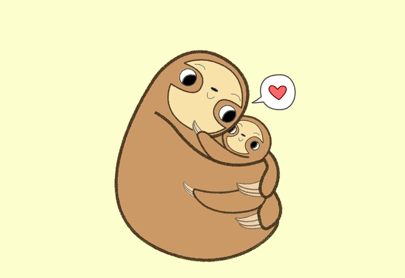 Kawaii Sloth, cartoon sloth mother, baby sloth, HD Desktop Wallpaper