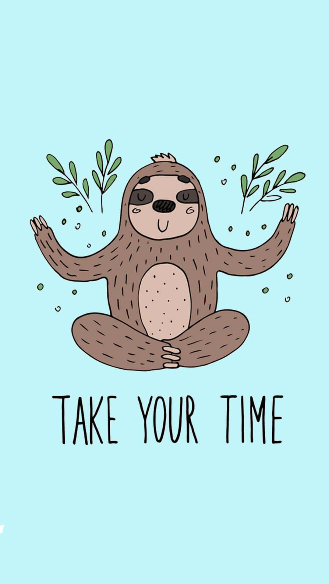 kawaii sloth, cartoon sloth, cross-legged, Full HD Phone Wallpaper