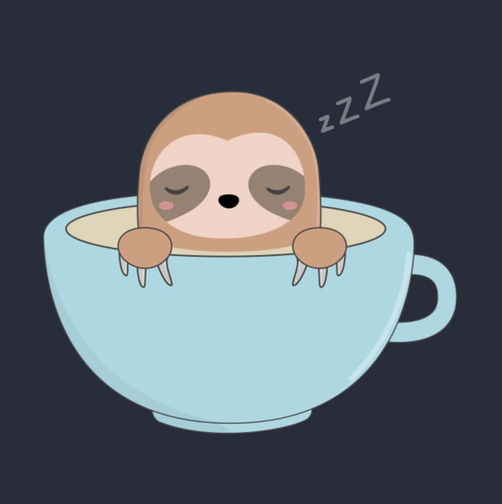 kawaii sloth, light blue teacup, zzz, SD Phone Wallpaper