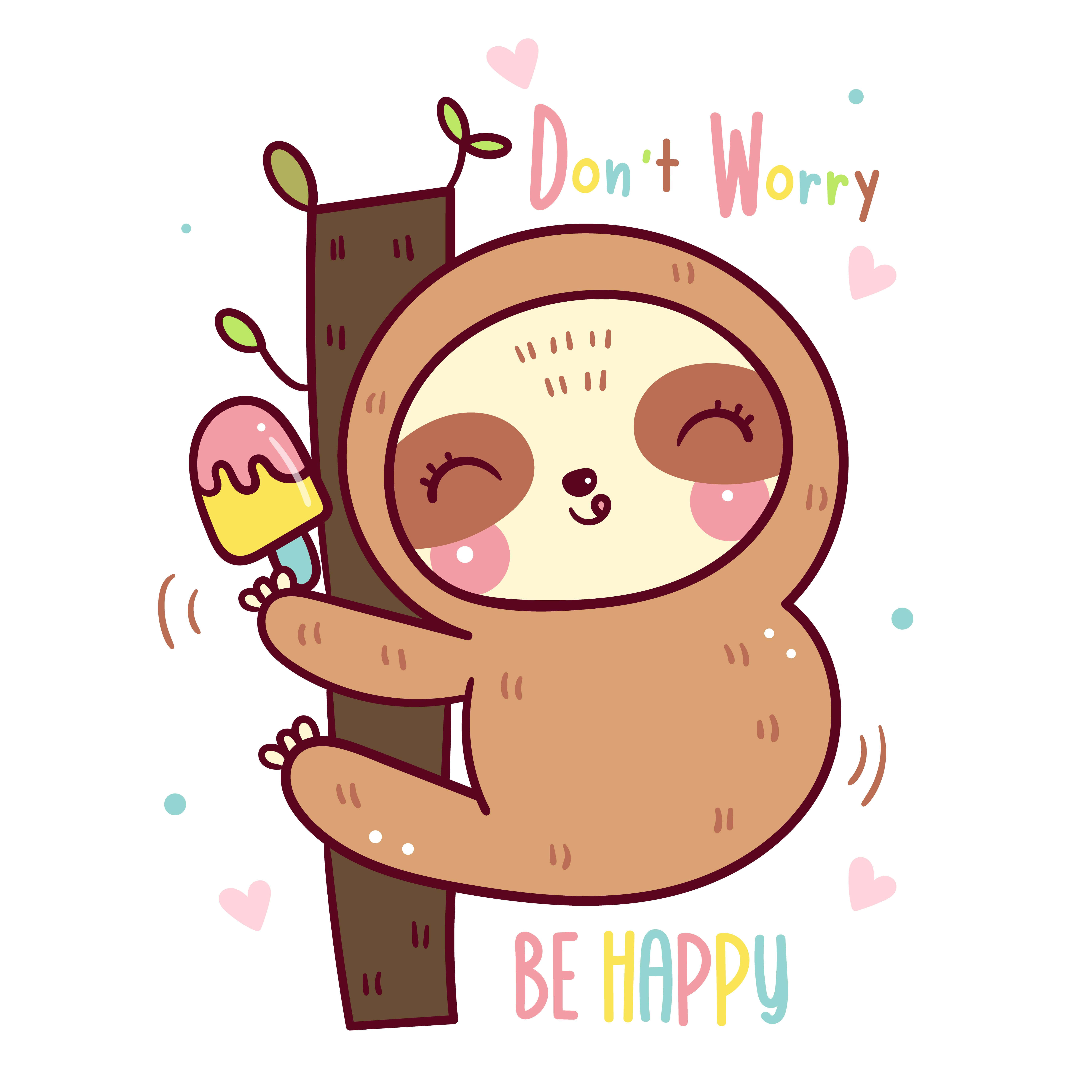 Kawaii Sloth, rainbow branch, ice cream cone, 5K Desktop Wallpaper