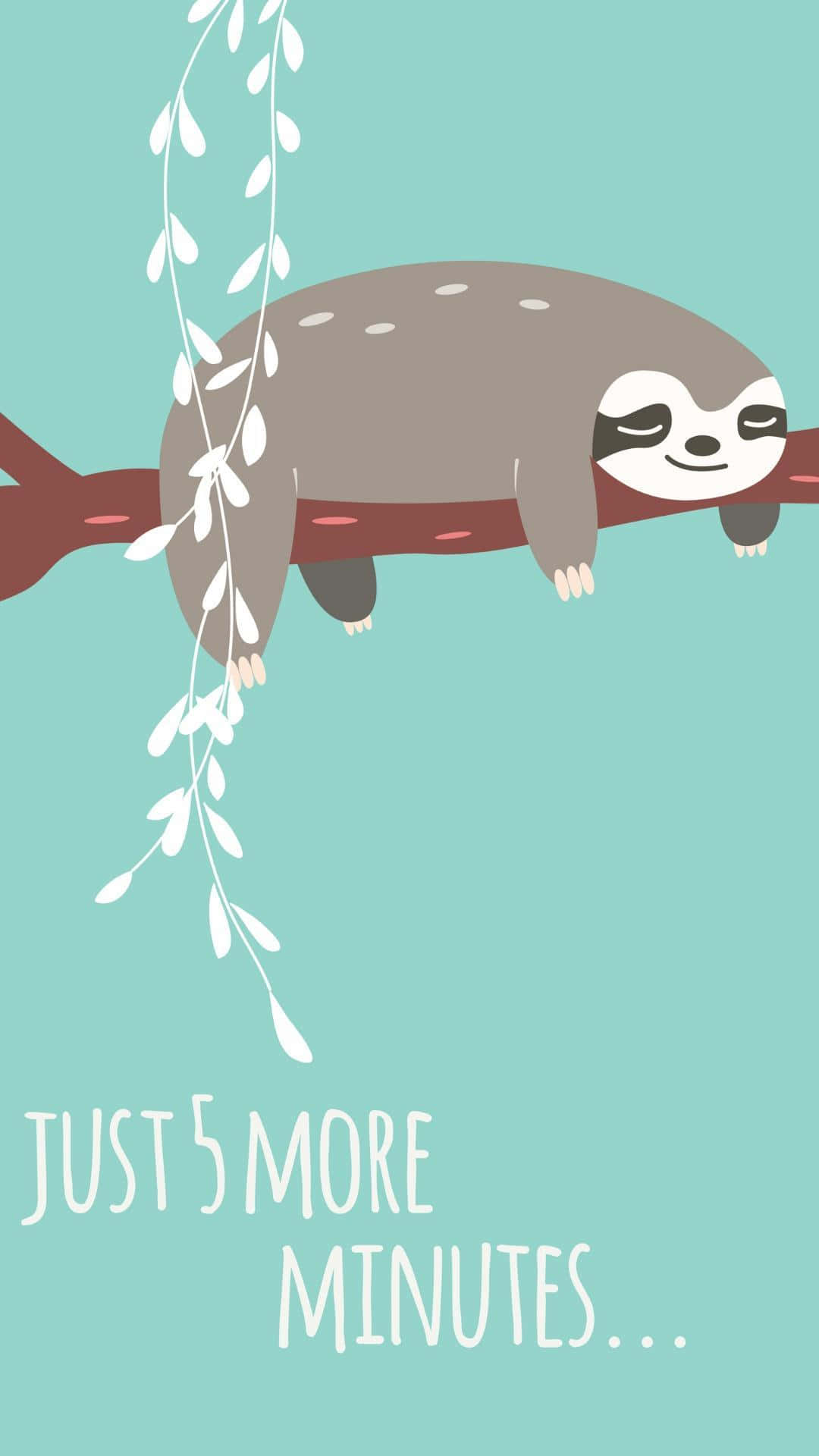 kawaii sloth, teal background, white vines, Full HD Phone Wallpaper
