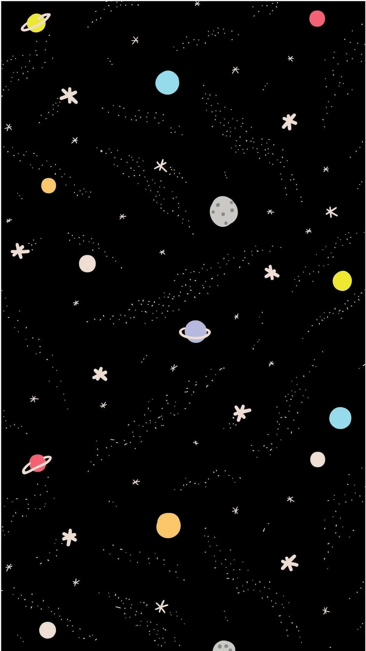 Kawaii Space, cartoon-style space scene, colorful planets, Full HD Phone Wallpaper