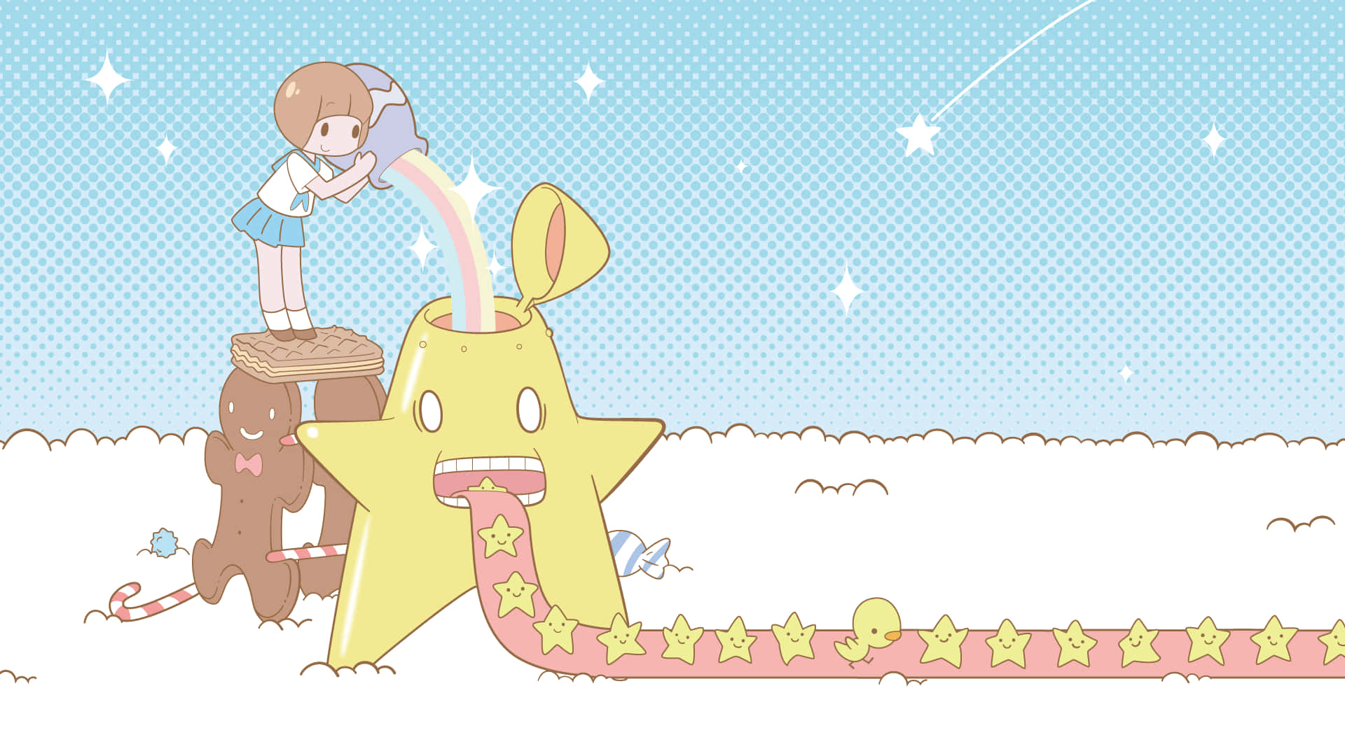 kawaii space, adorable kawaii astronaut, floating in outer space, Full HD Desktop Wallpaper