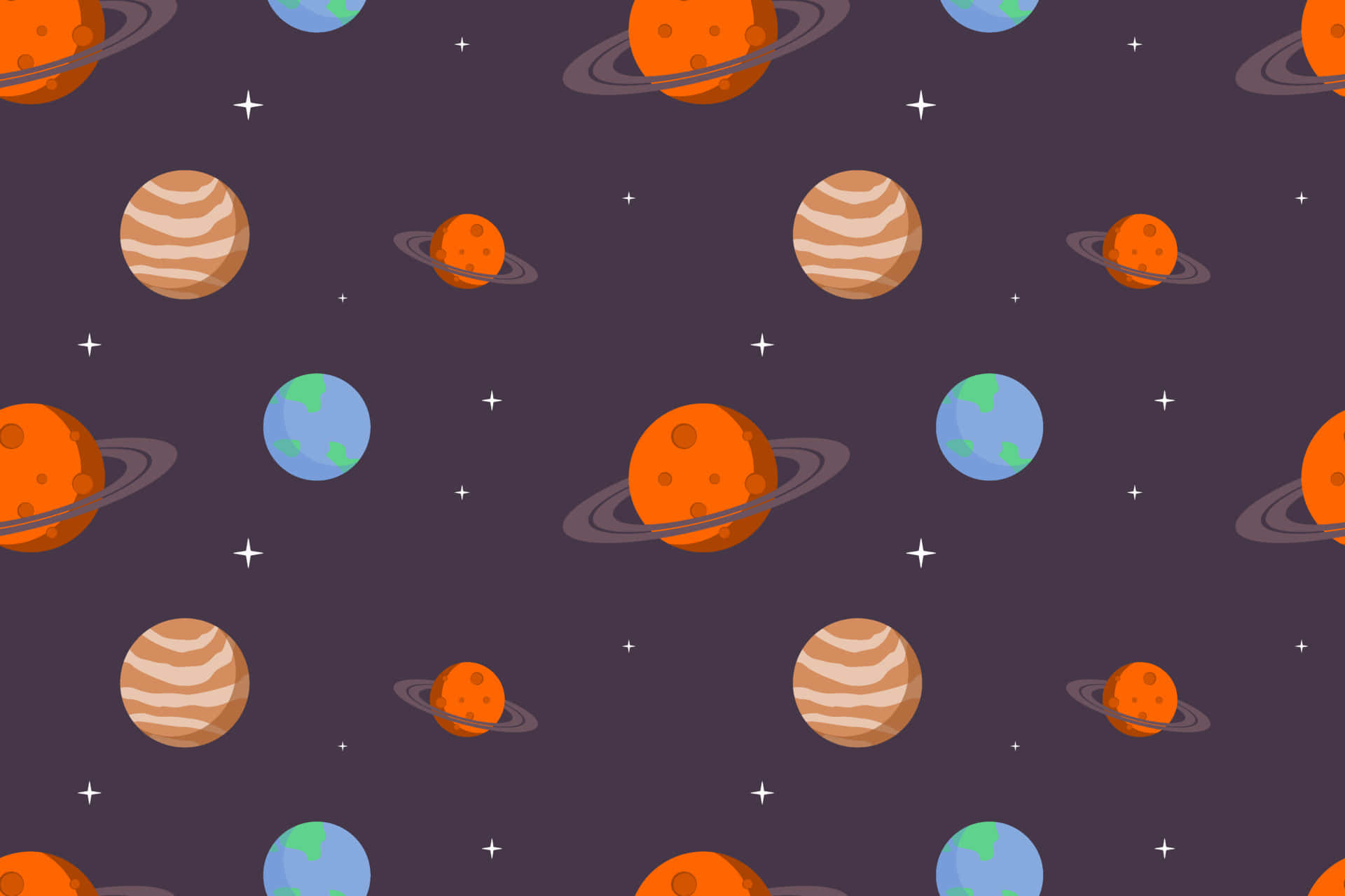 Kawaii Space, cartoon planets, rings, Full HD Desktop Wallpaper