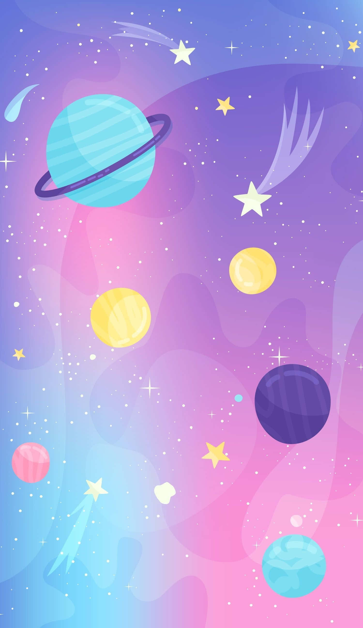 Kawaii Space, pastel planets, stars, 2K Phone Wallpaper