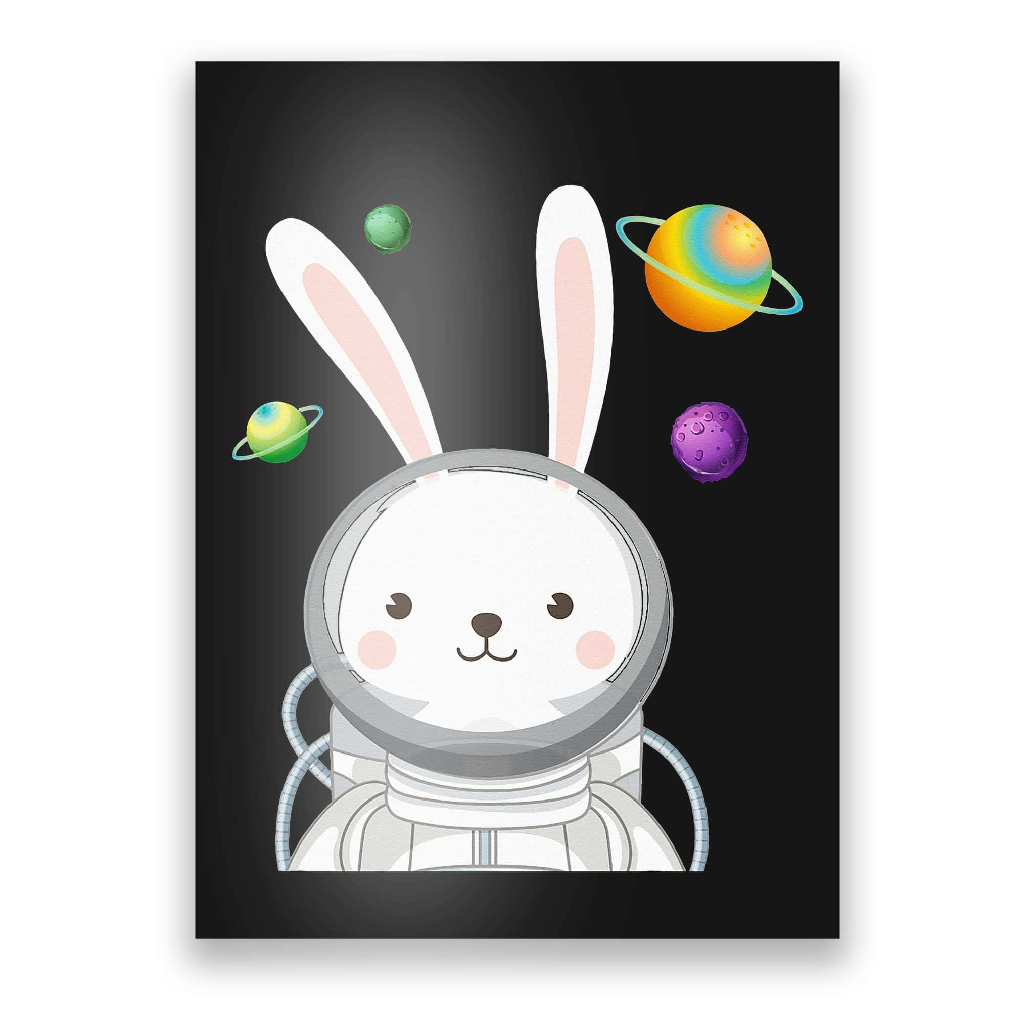 Kawaii Space, cartoon rabbit astronaut, colorful planets, Full HD Desktop Wallpaper