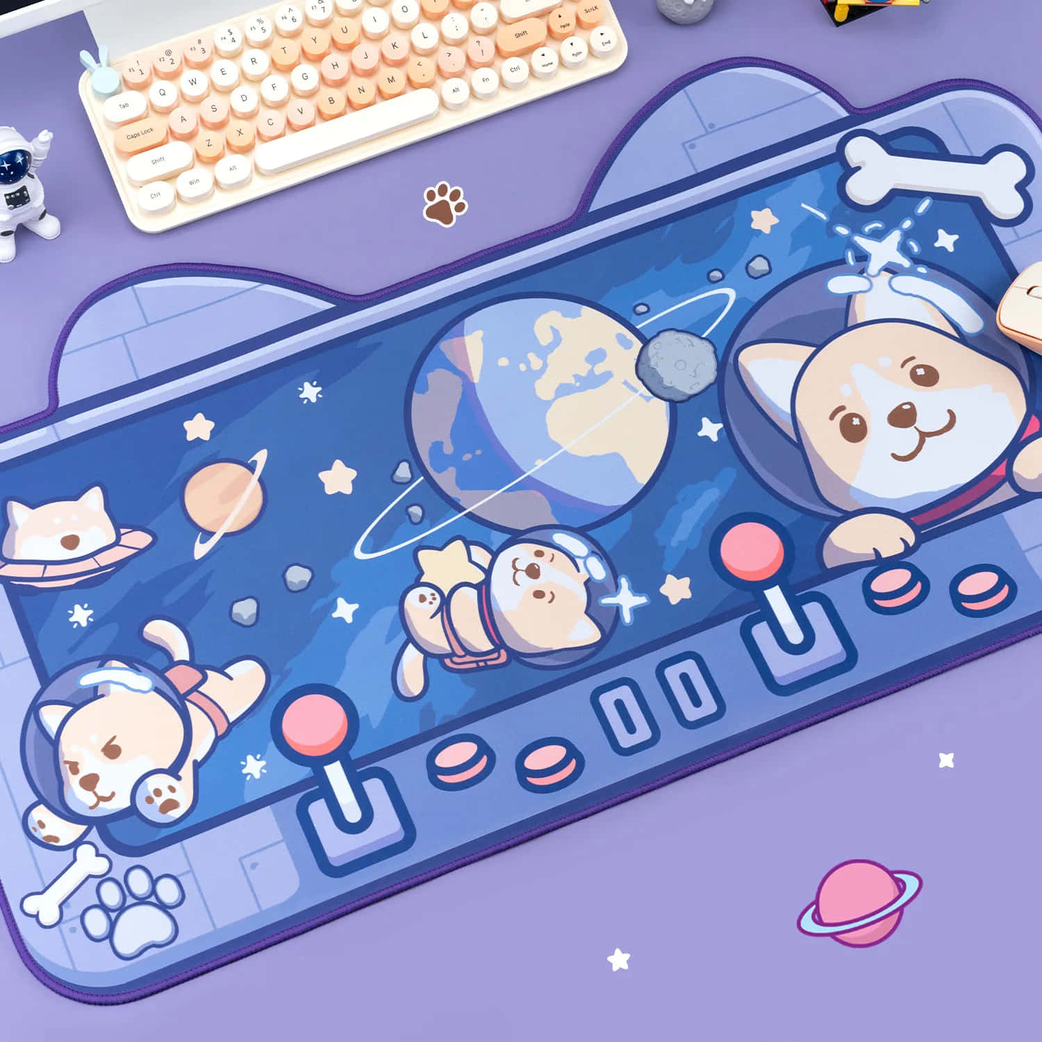 Kawaii Space, purple space-themed gaming mousepad, cute cartoon dogs, HD Desktop Wallpaper