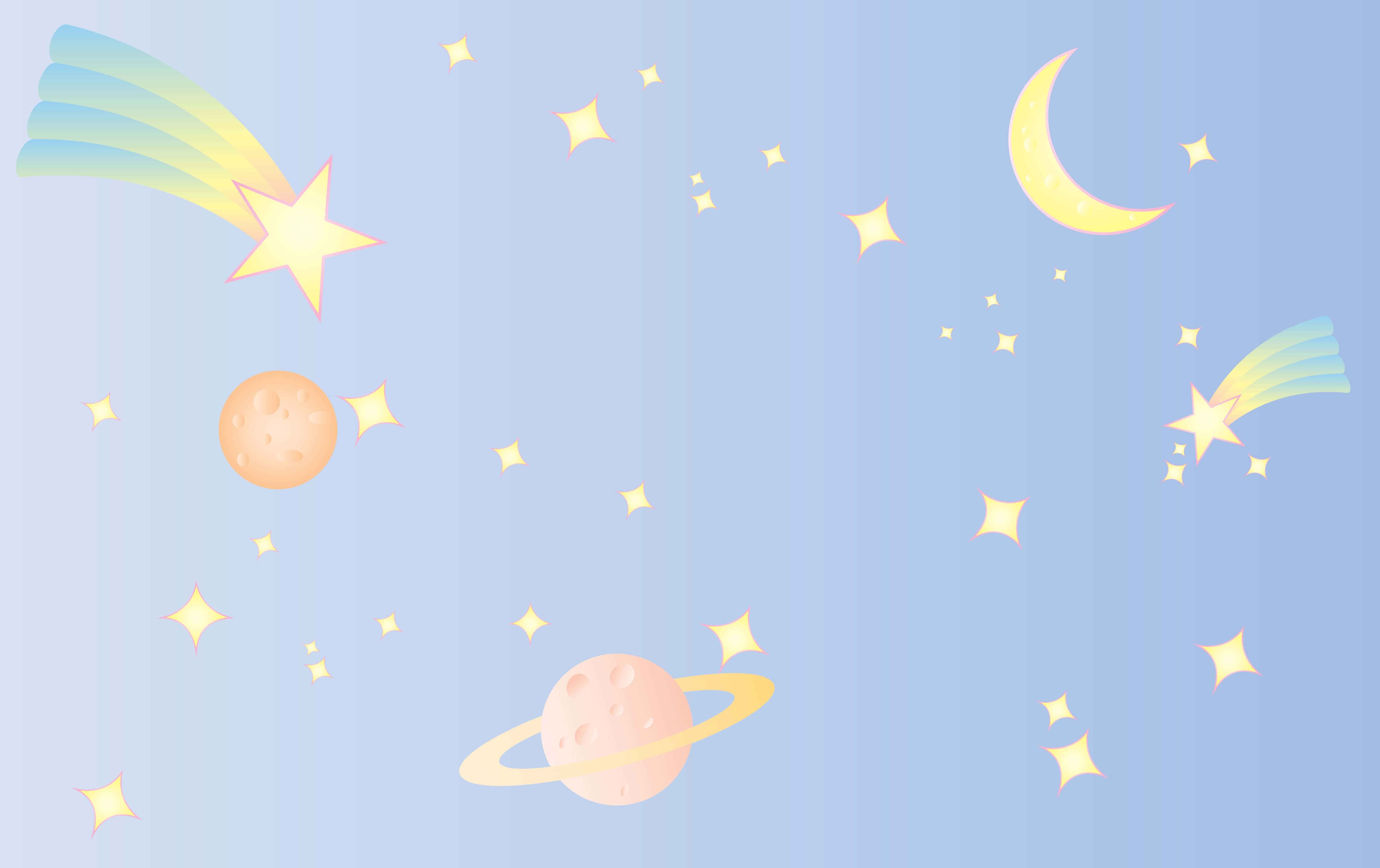 Kawaii Space, pastel blue sky, glowing stars, 4K Desktop Wallpaper
