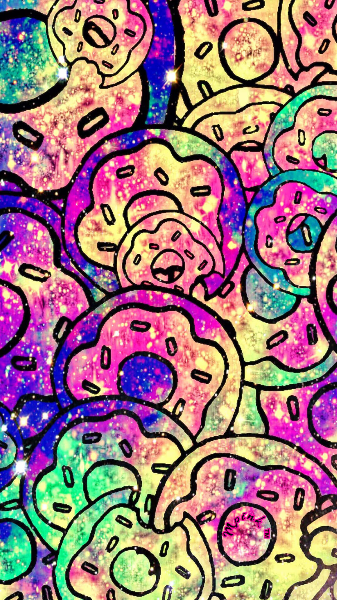 Kawaii Galaxy, cartoon donuts, glittery cosmic backgrounds, Full HD Phone Wallpaper