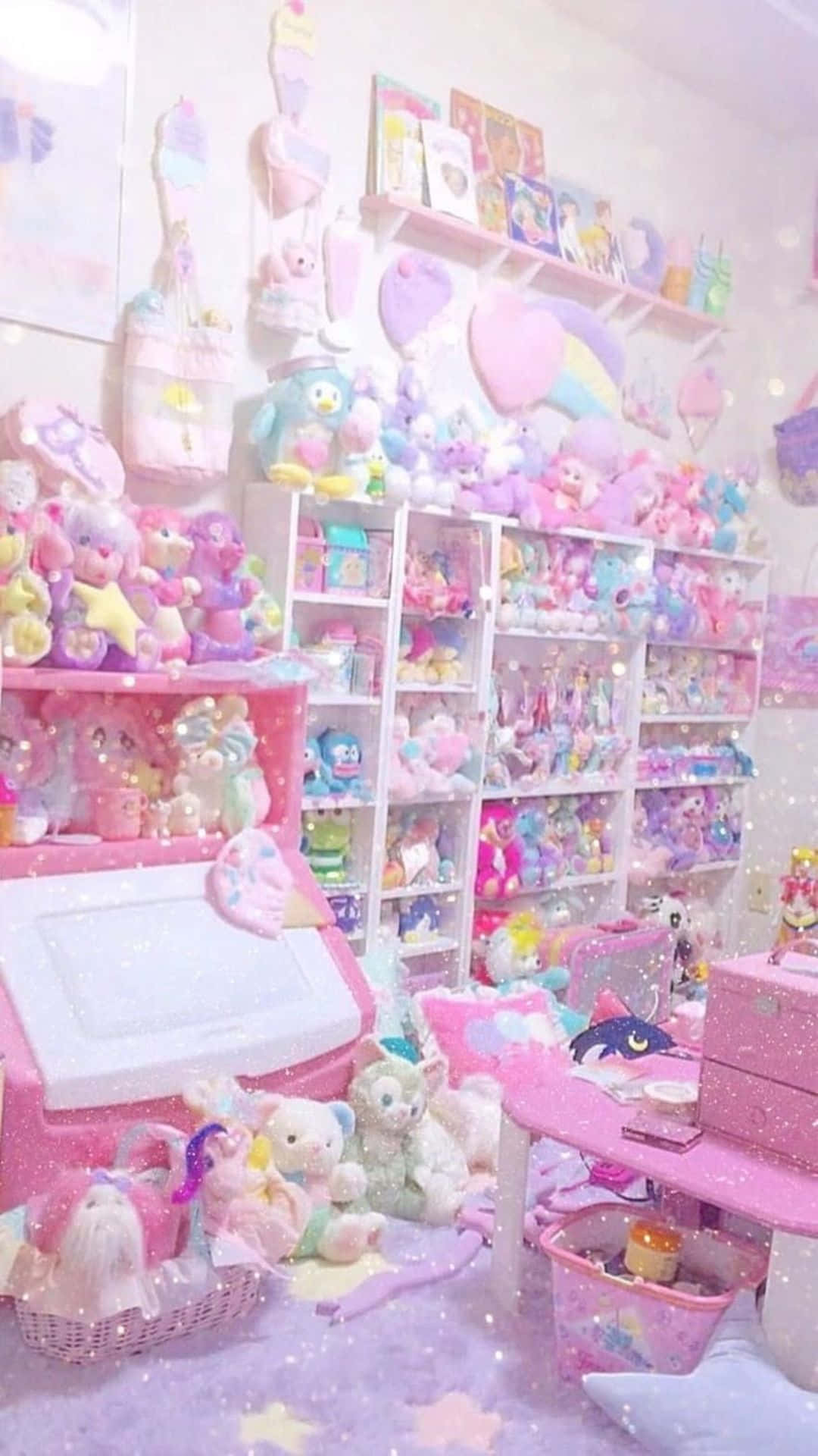kawaii room, pastel pink, plush toys, Full HD Phone Wallpaper