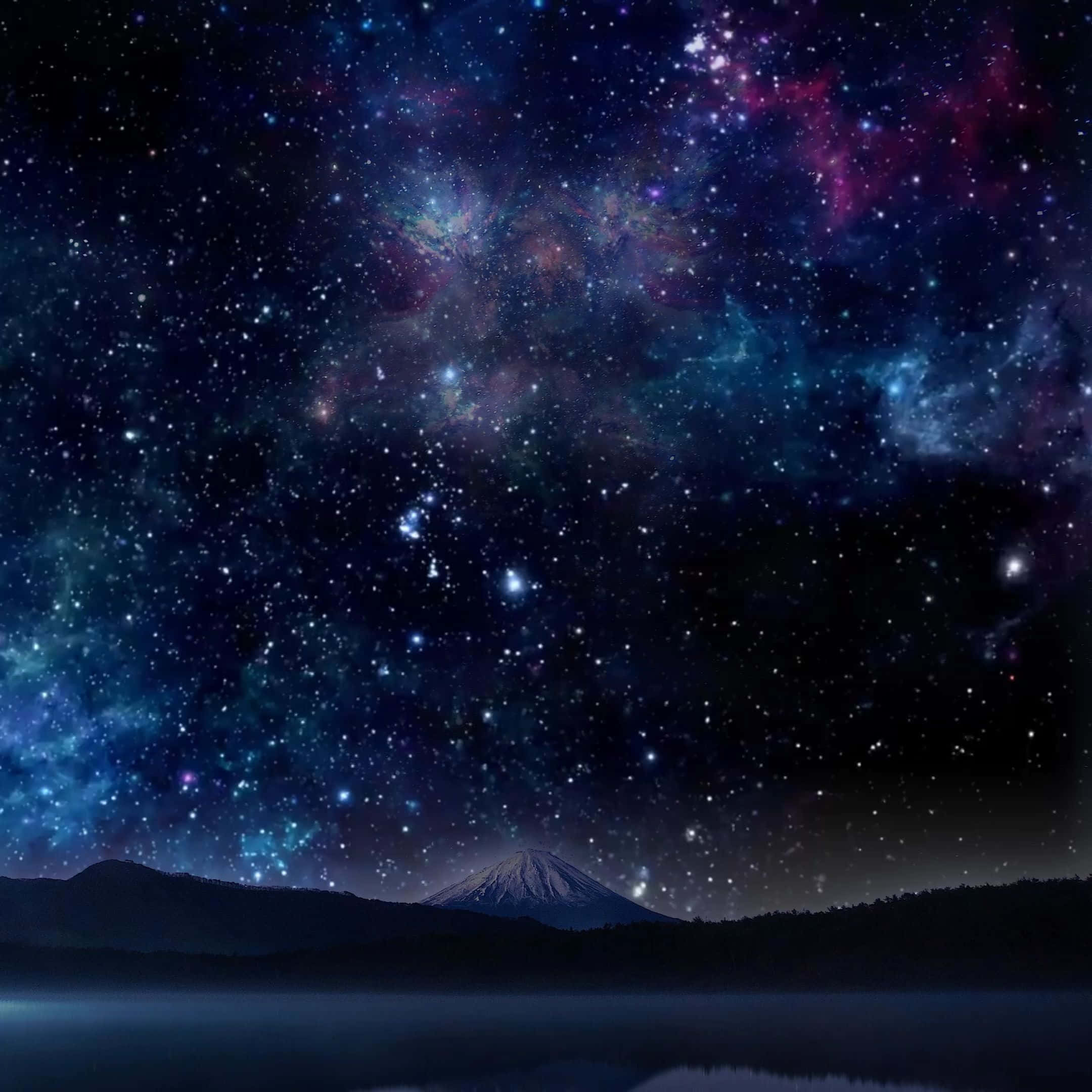 Kawaii Galaxy, snow-capped mountain, vibrant starry sky, Full HD Desktop Wallpaper